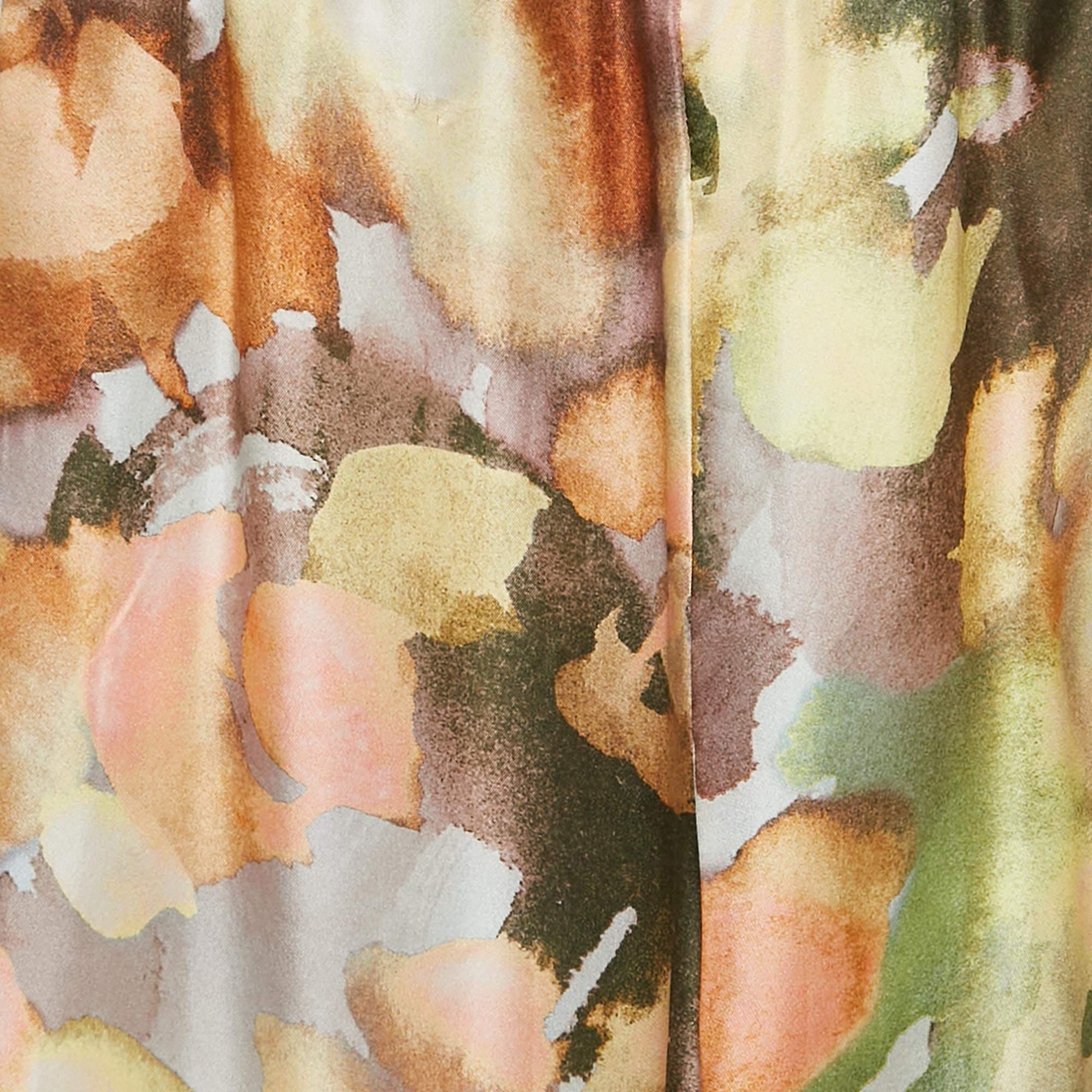 Marron Pantalon Nanushka en soie imprimé aquarelle multicolore XS en vente
