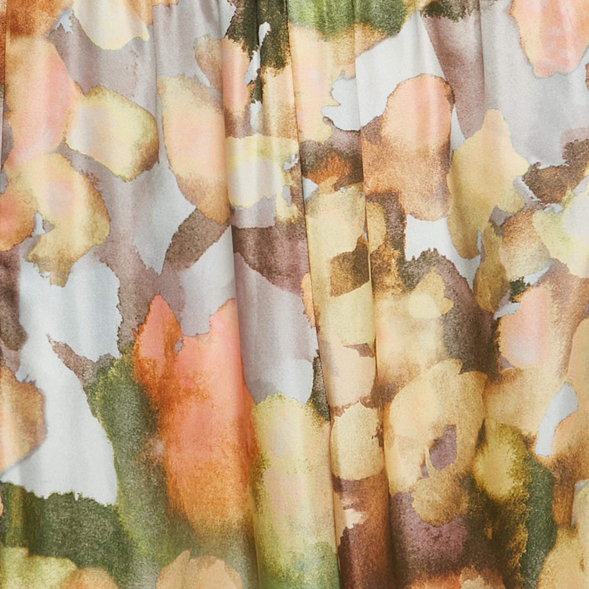 Marron Nanushka aquarelle multicolore  Pantalon en soie XS en vente