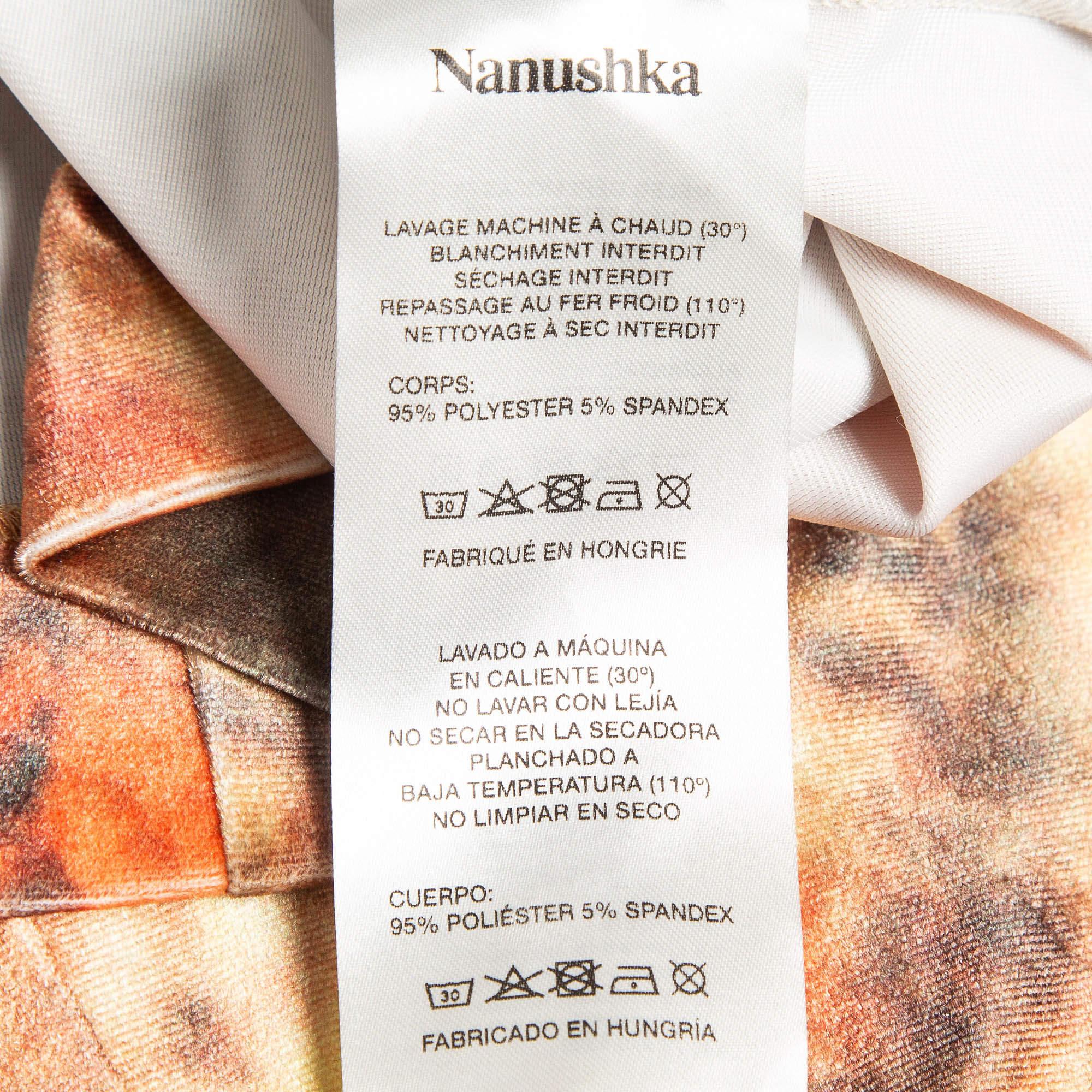 Nanushka - Mini robe orange en velours extensible à imprimé floral abstrait S en vente 1