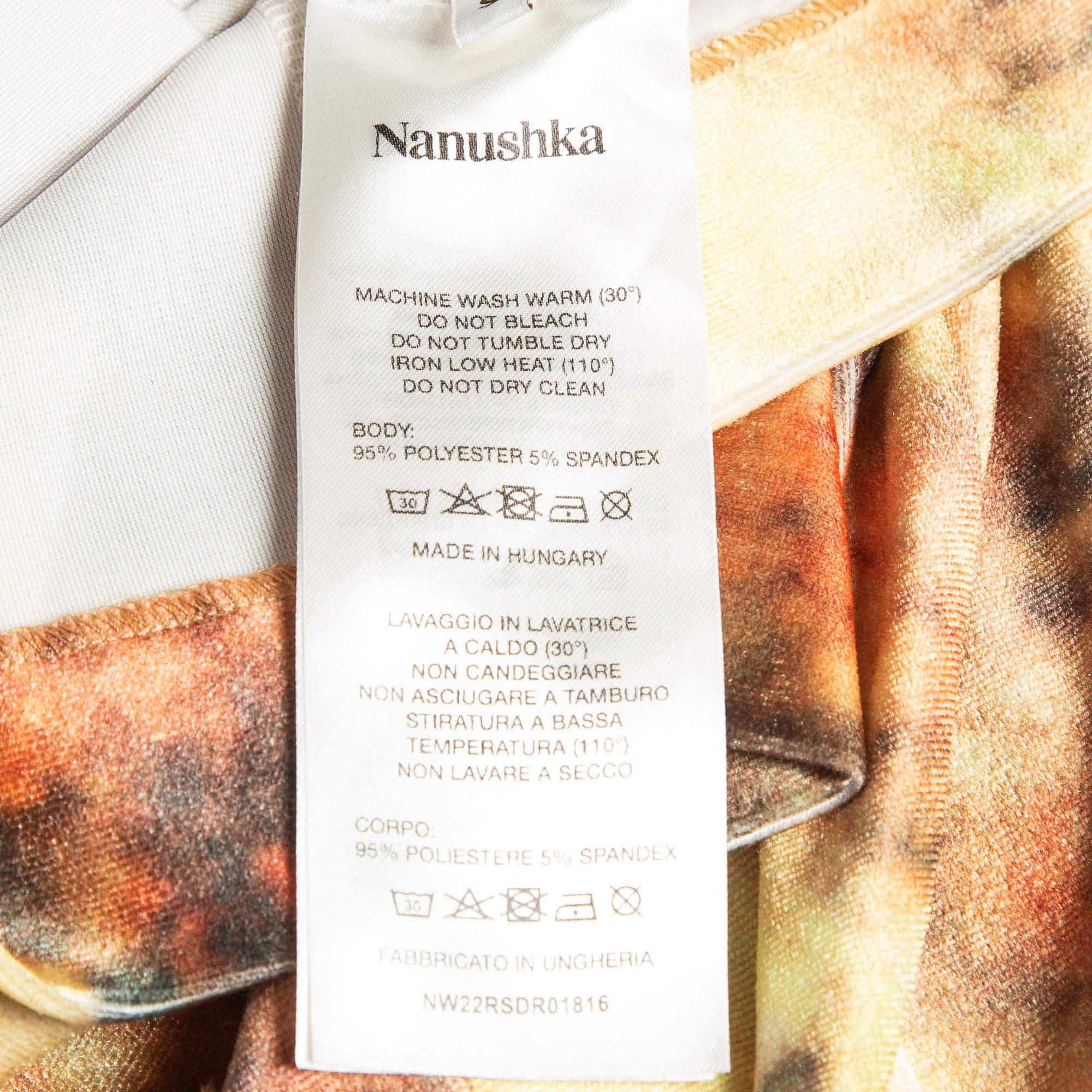 Nanushka - Mini robe orange en velours extensible à imprimé floral abstrait S en vente 2