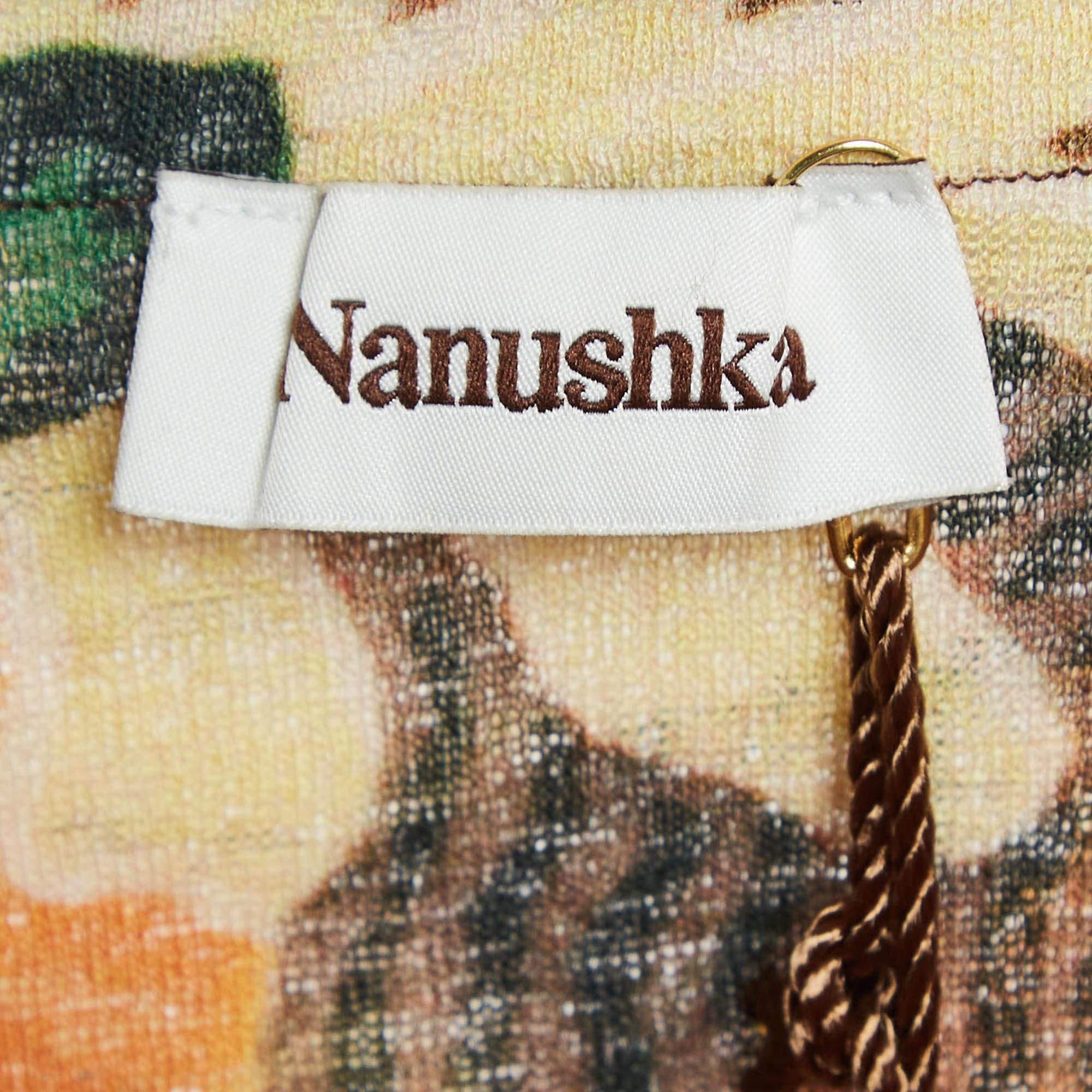 Nanushka Orange Arte Povera Floral Print Mesh Jersey Midi Skirt S For Sale 1