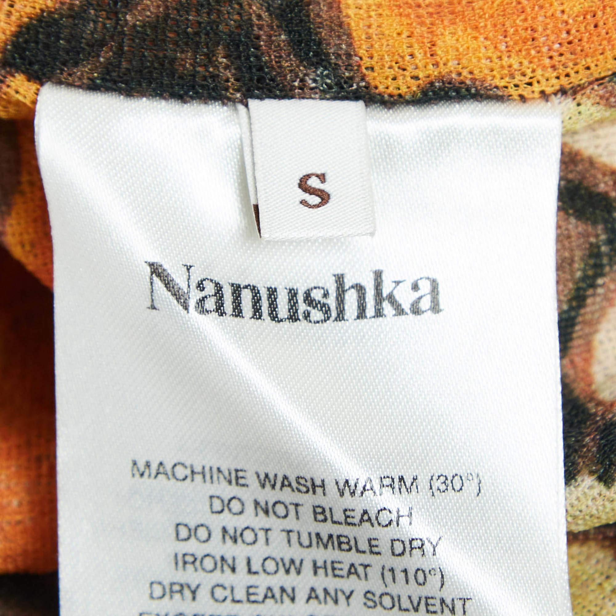Nanushka Orange Arte Povera Floral Print Mesh Jersey Midi Skirt S For Sale 2