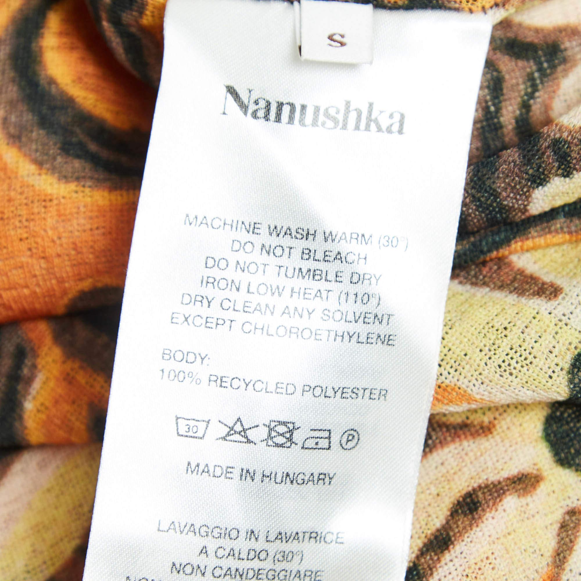 Nanushka Orange Arte Povera Floral Print Mesh Jersey Midi Skirt S For Sale 3