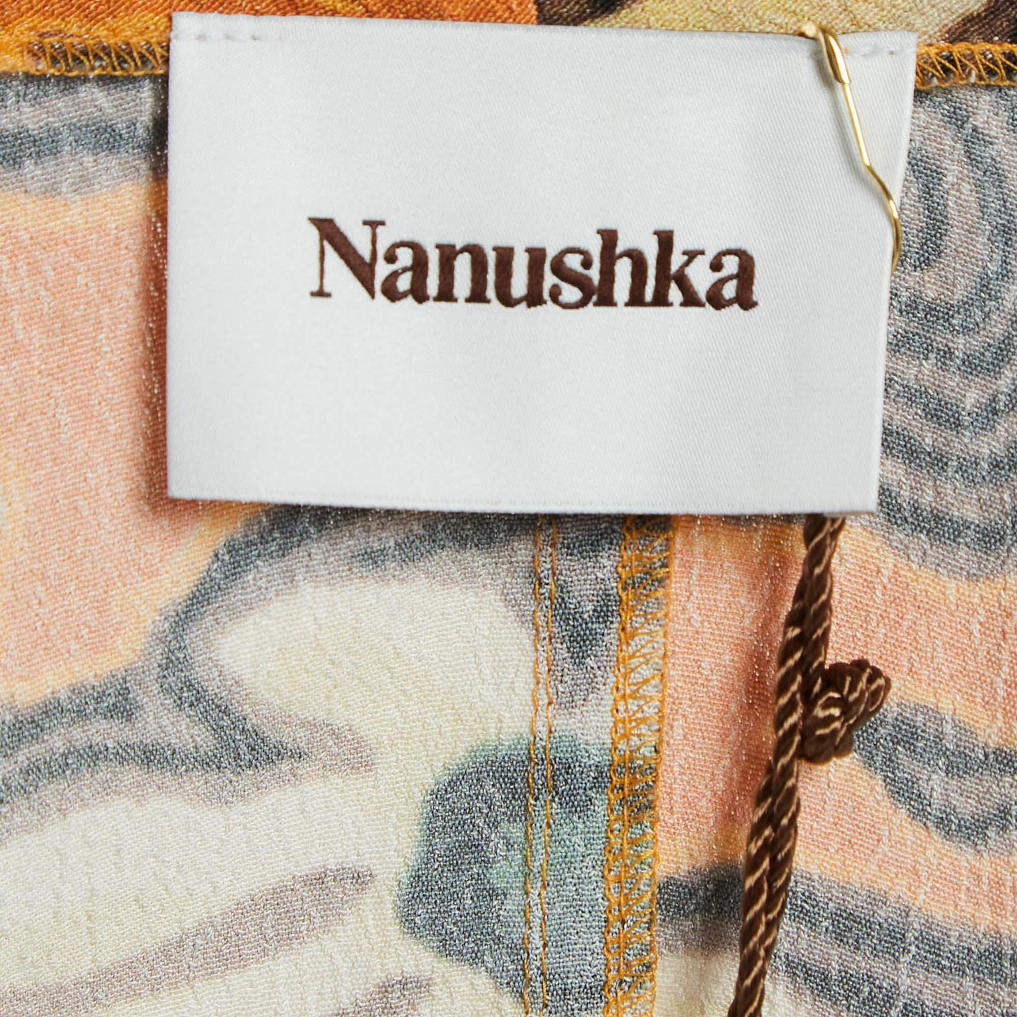 De las mujeres Nanushka Naranja Estampado Floral Crepe Detalle Recortado Ira Mini Vestido XS en venta