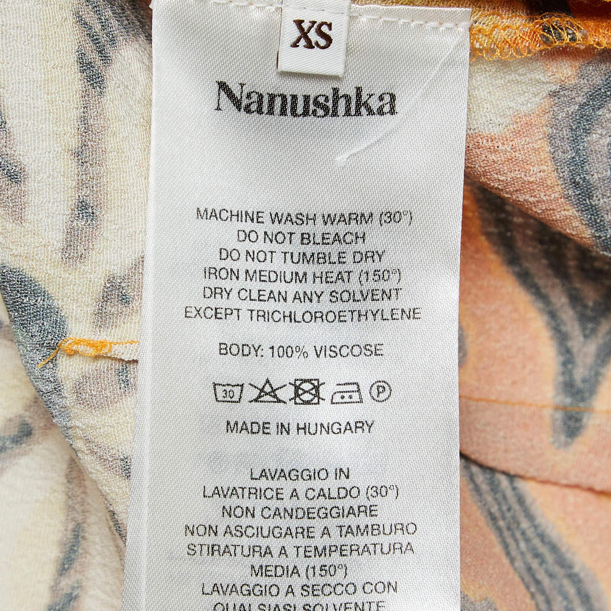 Nanushka Naranja Estampado Floral Crepe Detalle Recortado Ira Mini Vestido XS en venta 1