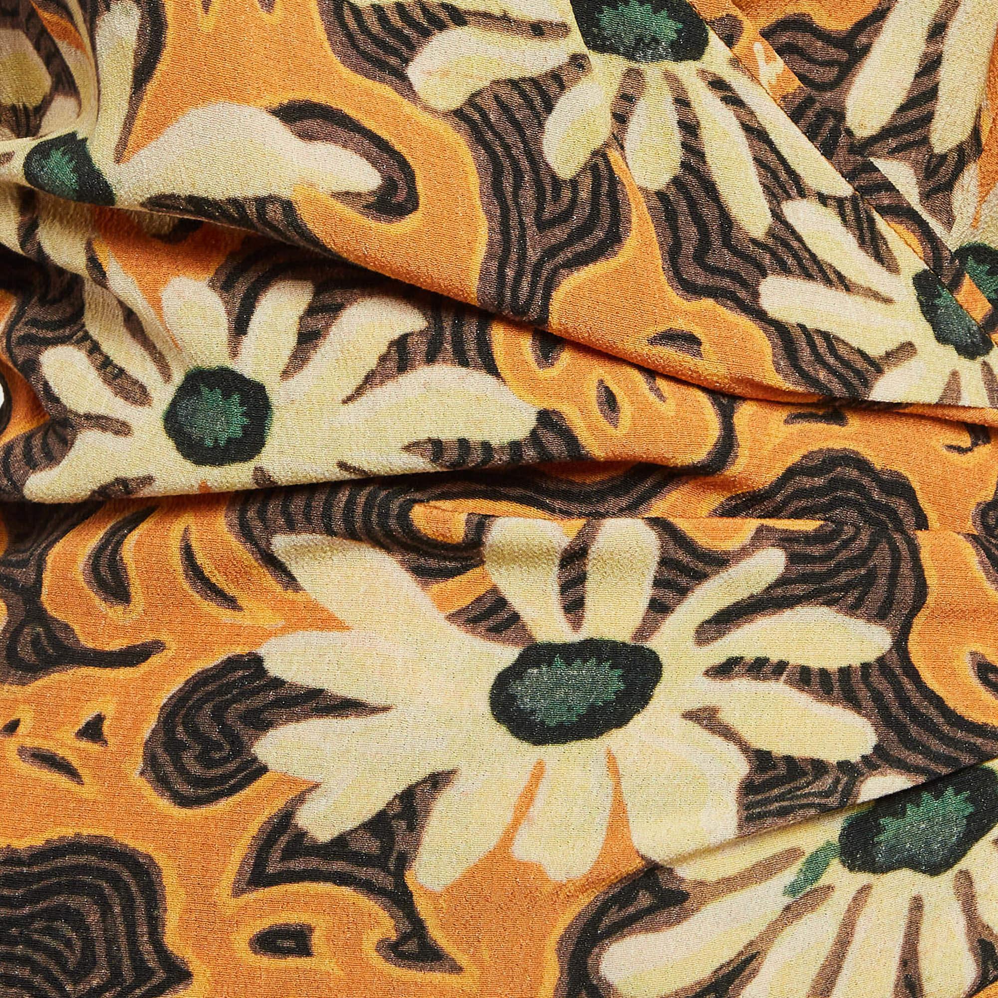 Nanushka Orange Floral Print Crepe Cut-Out Ira Wrap Dress M In New Condition For Sale In Dubai, Al Qouz 2