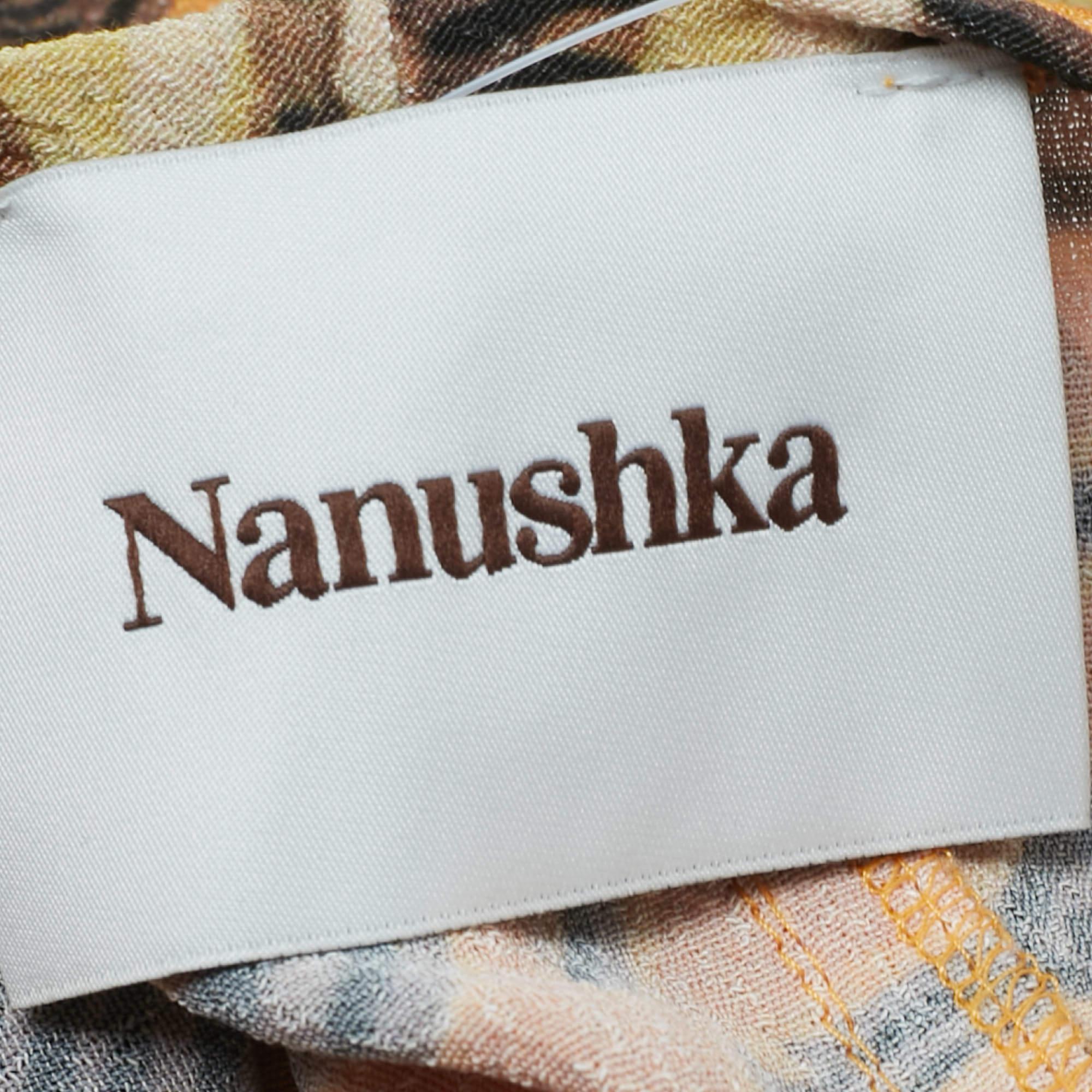 De las mujeres Nanushka Naranja Estampado Floral Crepe Recortado Mini Vestido Envolvente M en venta