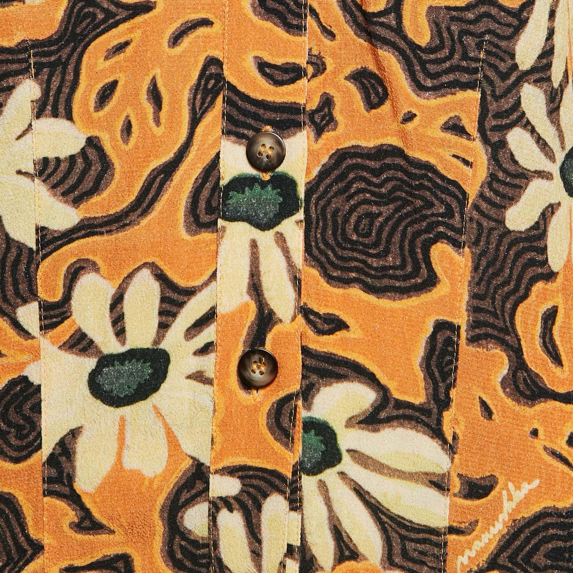 Arancia Nanushka - Camicia arancione in crepe con stampa floreale e taglio a vivo - L.L. in vendita