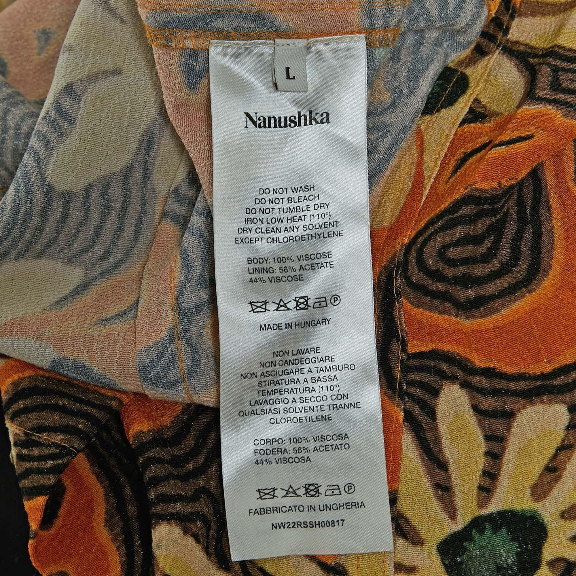 Donna Nanushka - Camicia arancione in crepe con stampa floreale e taglio a vivo - L.L. in vendita