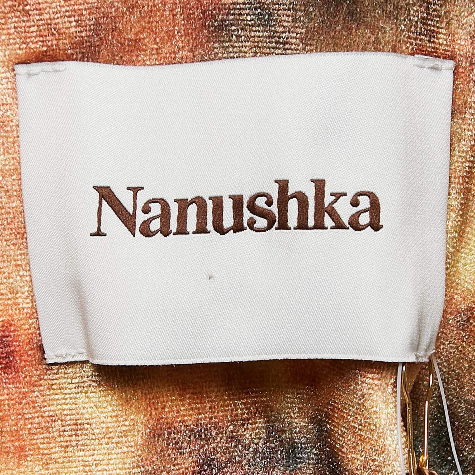 Nanushka mini-robe chemise orange Hazy imprimé floral en velours extensible S Neuf - En vente à Dubai, Al Qouz 2