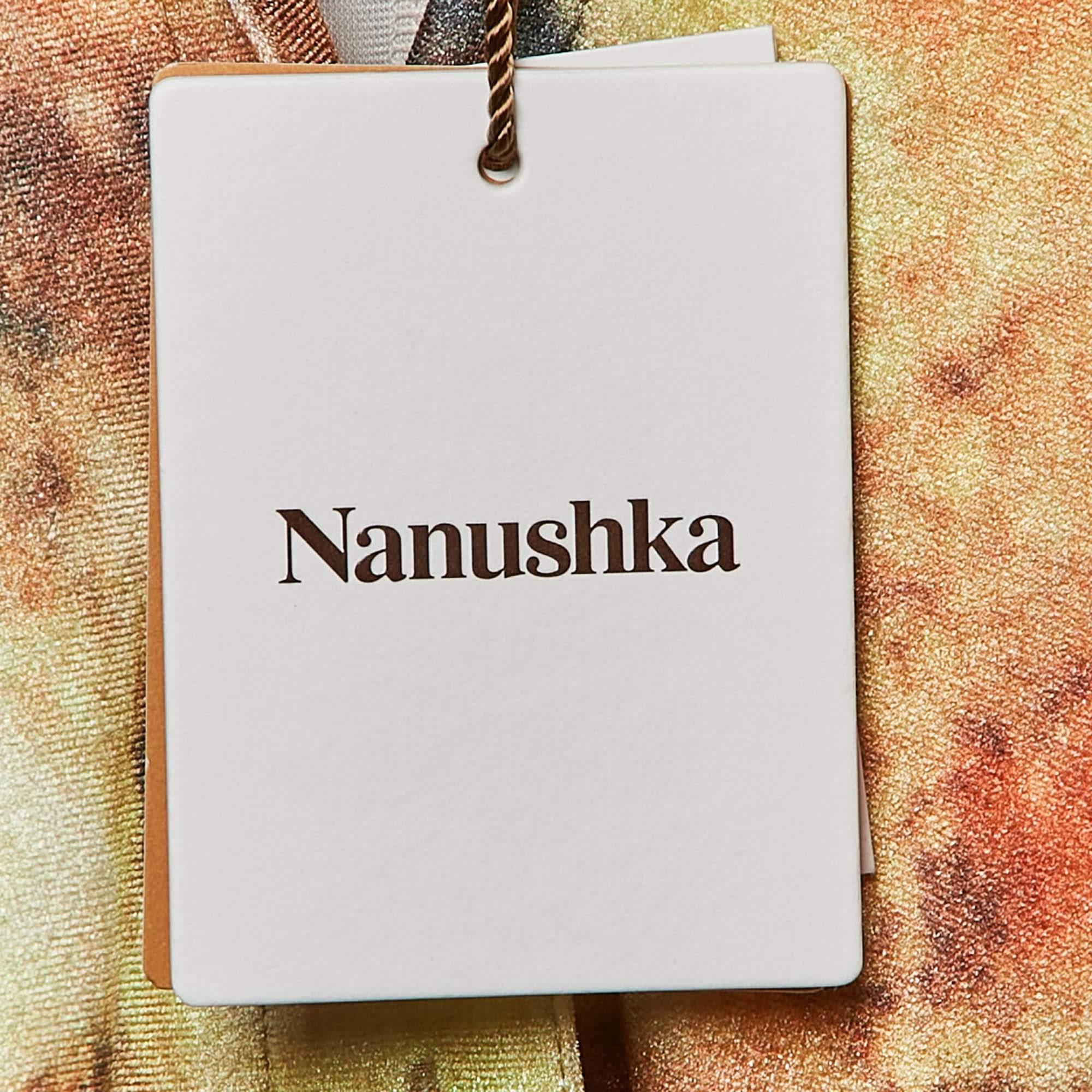 Nanushka mini-robe chemise orange Hazy imprimé floral en velours extensible S Pour femmes en vente