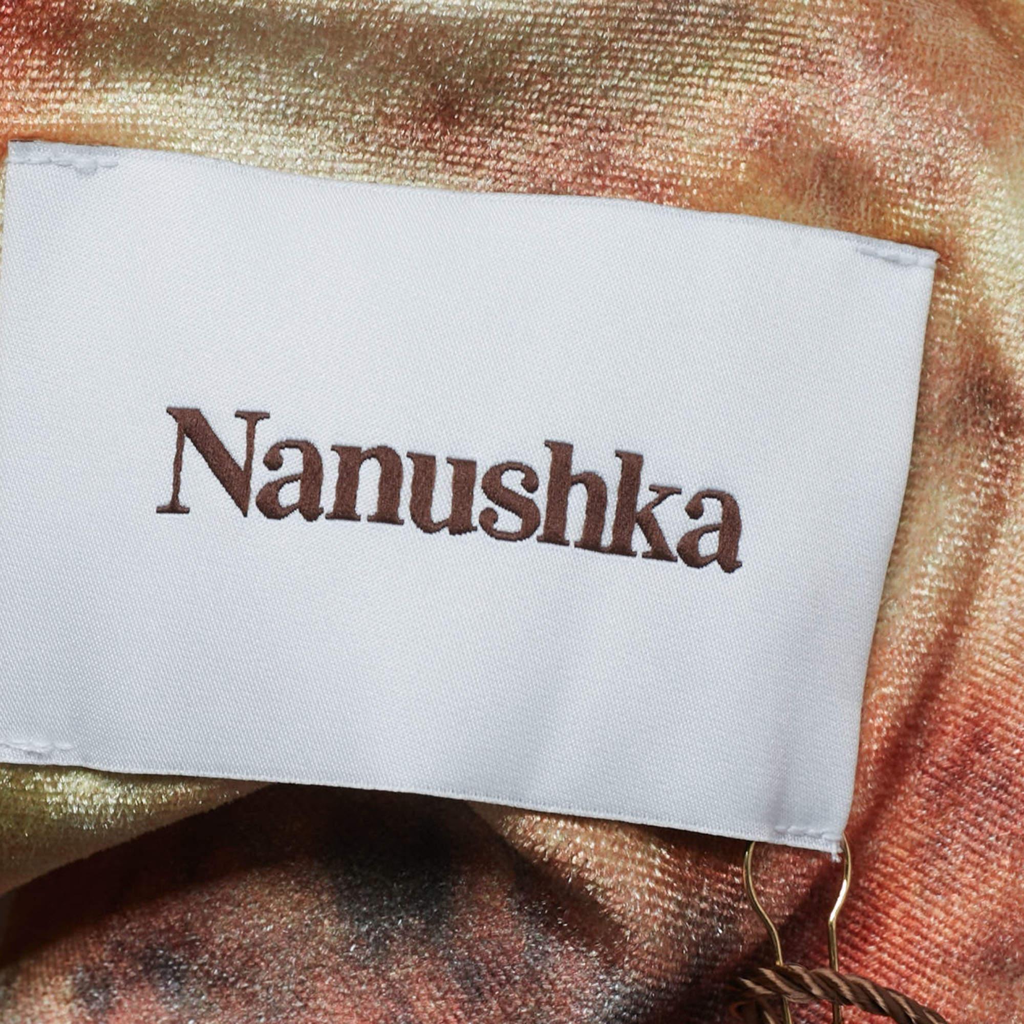 Nanushka - Chemise en velours extensible orange Hazy à imprimé floral L Neuf - En vente à Dubai, Al Qouz 2