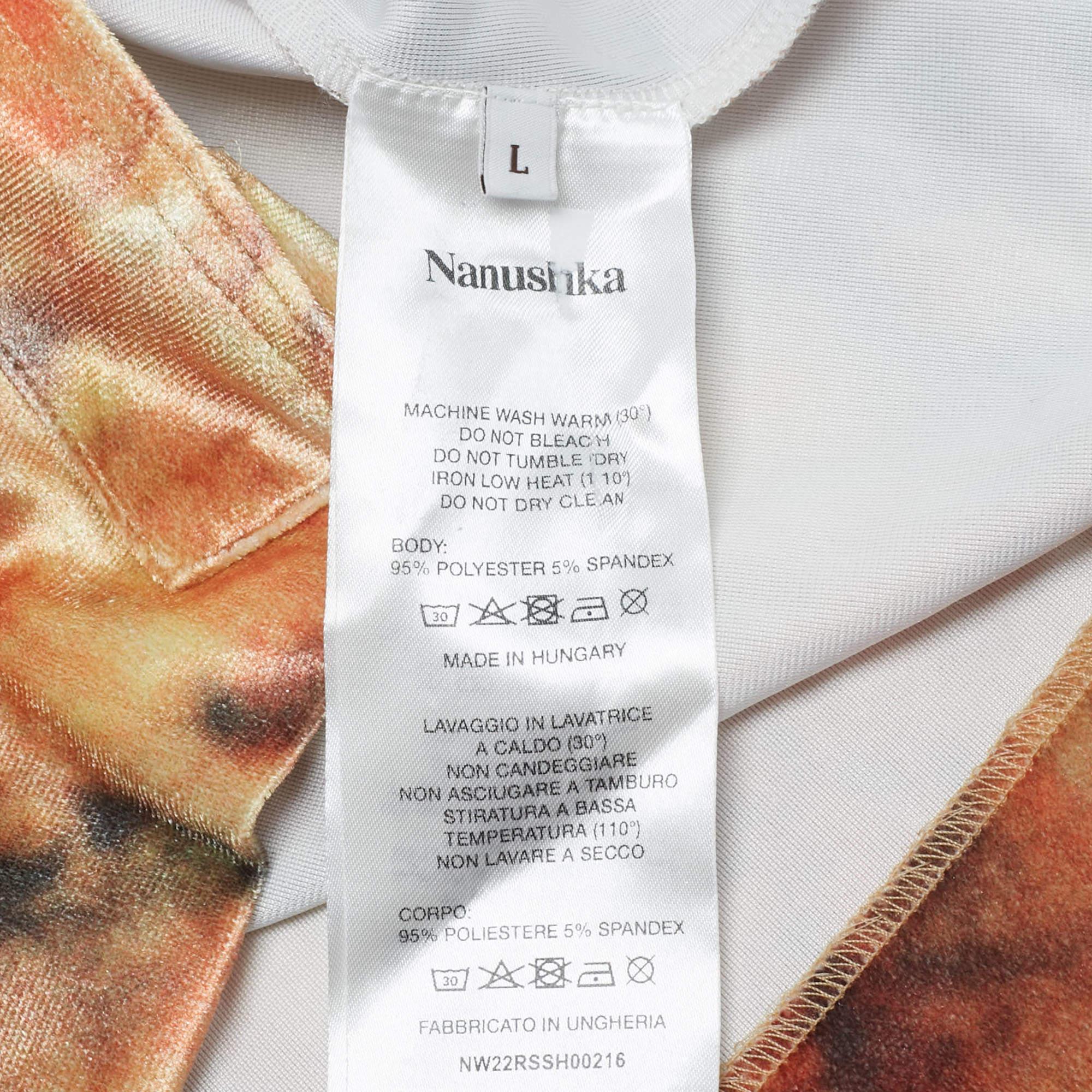 Nanushka - Chemise en velours extensible orange Hazy à imprimé floral L Pour femmes en vente