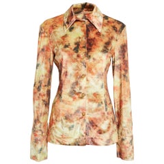 Nanushka Orange Hazy Hemd aus Stretch-Samt mit Blumendruck L