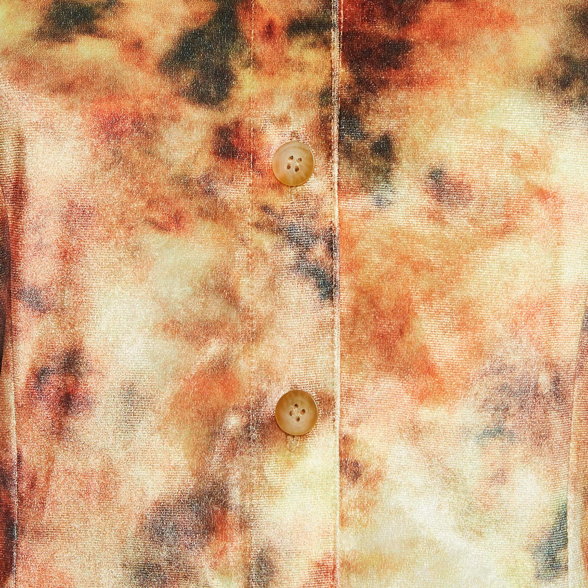 Beige Nanushka Camicia in velluto stretch con stampa floreale arancione M. in vendita