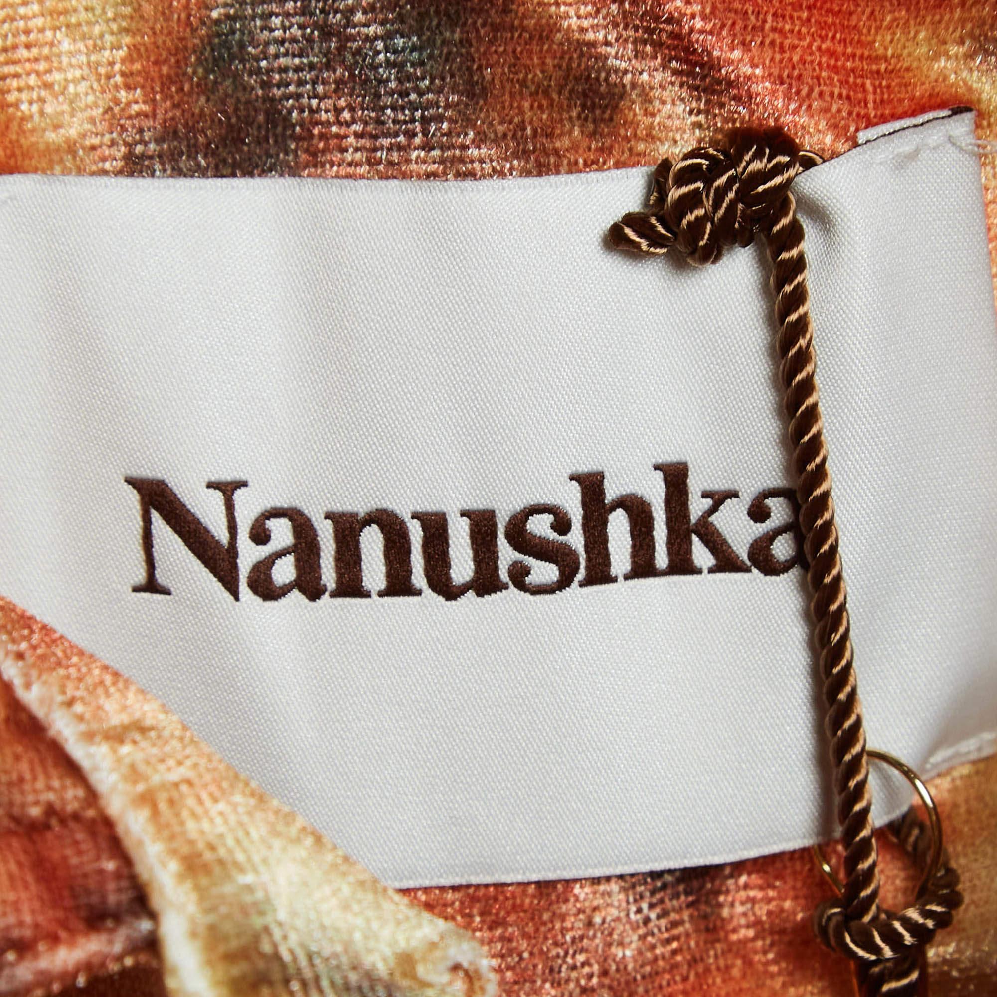 Nanushka Camicia in velluto stretch con stampa floreale arancione M. In condizioni Nuovo in vendita a Dubai, Al Qouz 2