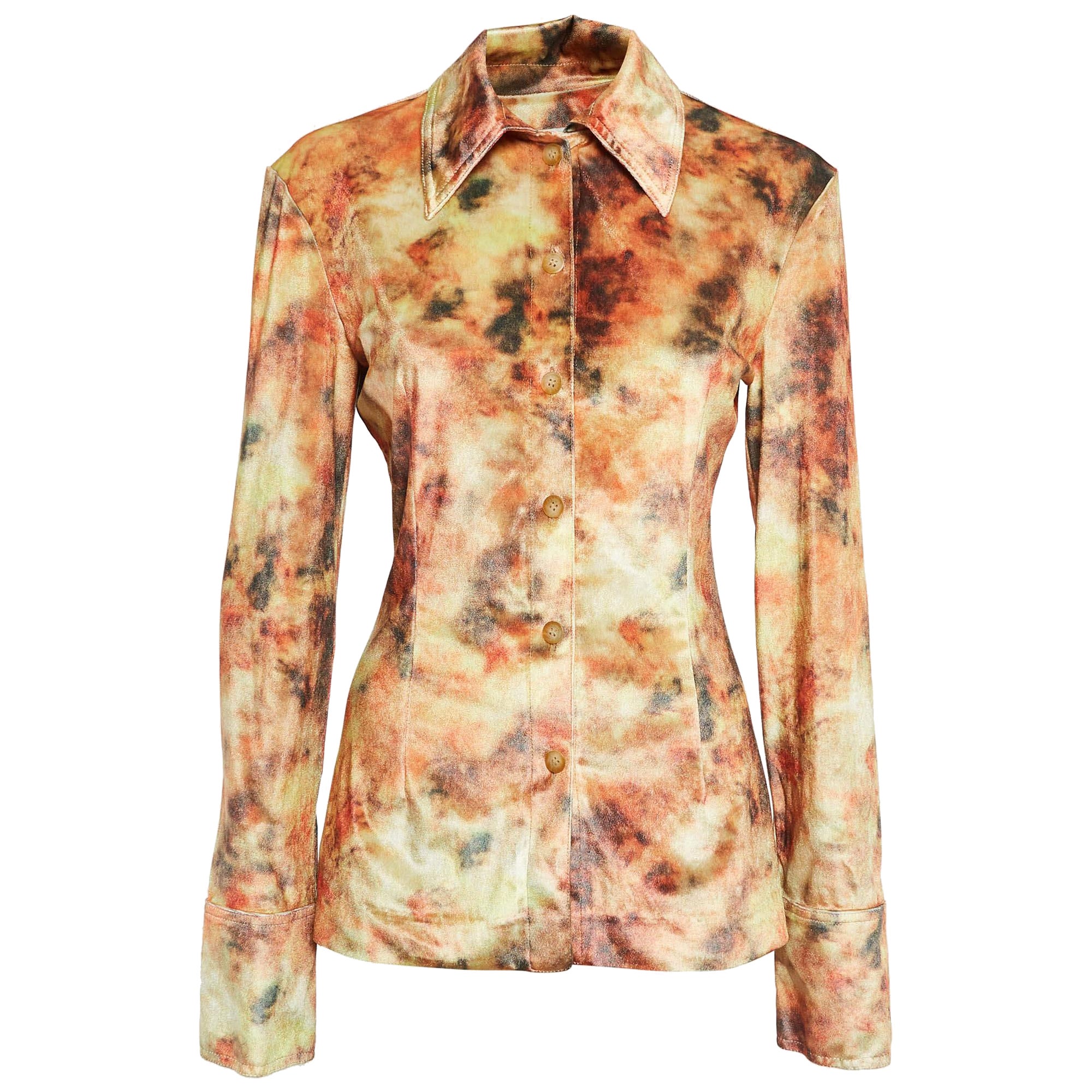 Nanushka Orange Hazy Hemd aus Stretch-Samt mit Blumendruck M
