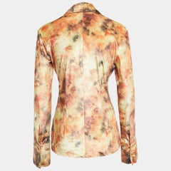Nanushka Orange Hazy Floral Print Stretch Velvet Shirt XL