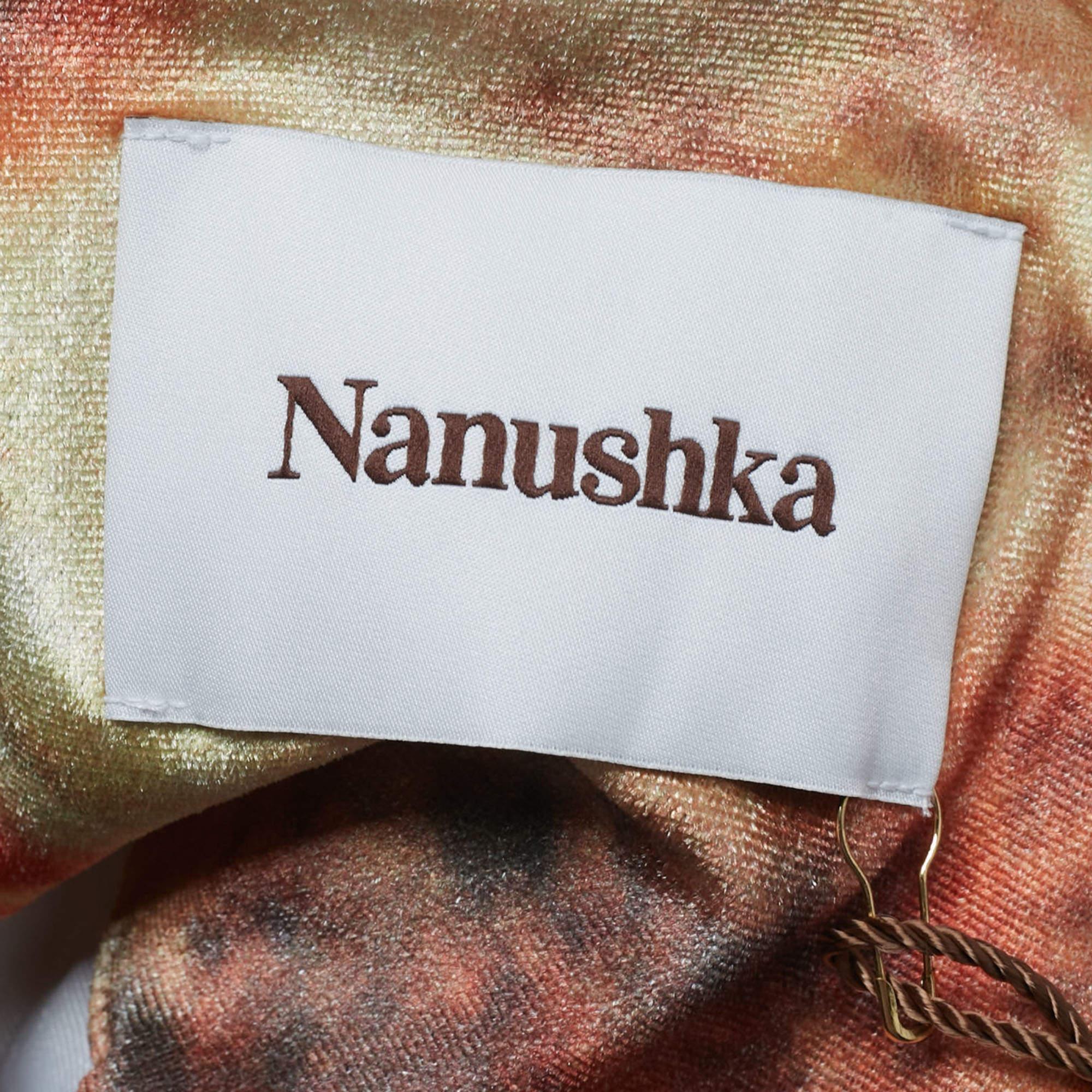 Nanushka - Chemise en velours extensible orange à imprimé floral Hazy XL Neuf - En vente à Dubai, Al Qouz 2