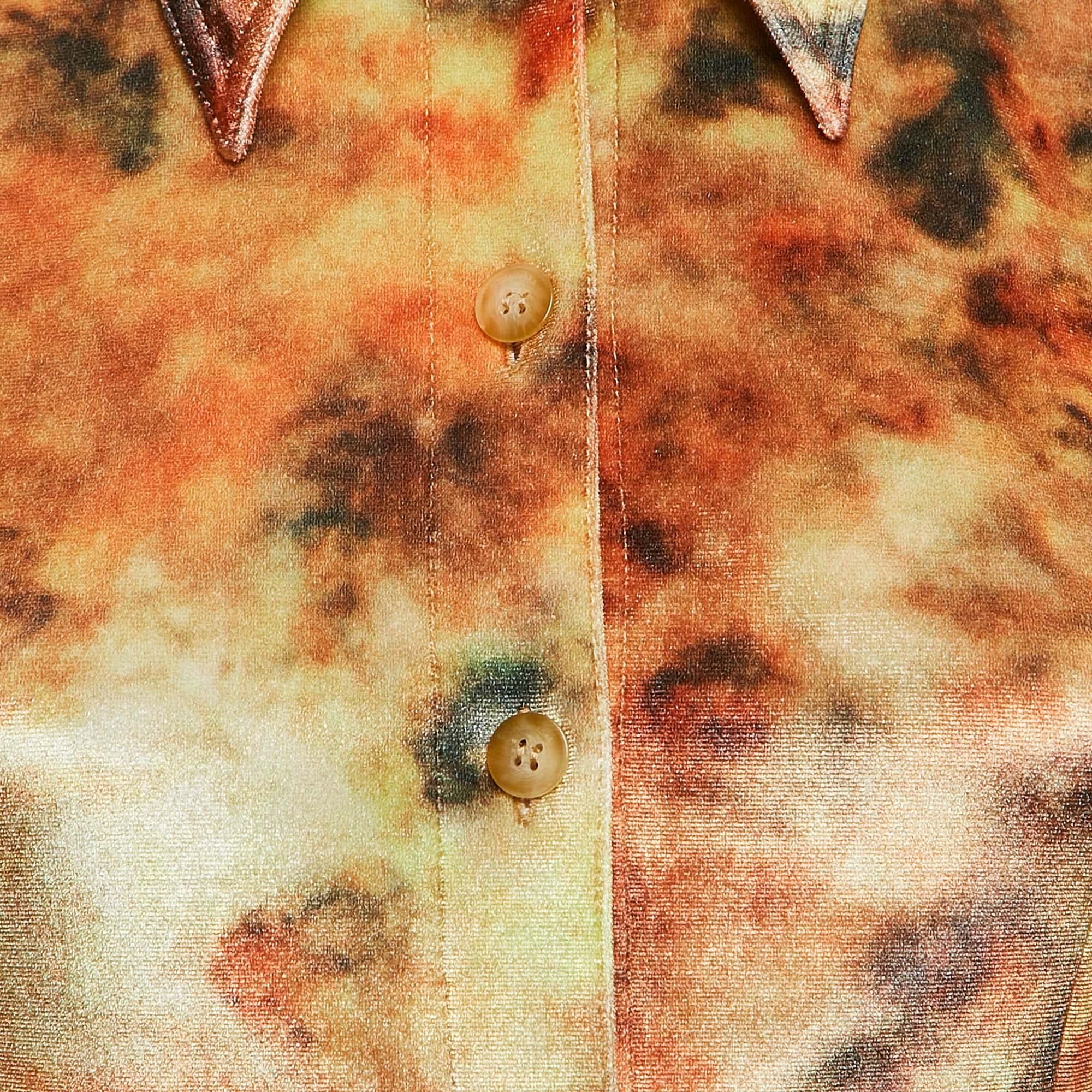Arancia Nanushka Camicia in velluto elasticizzato con stampa floreale arancione XS in vendita