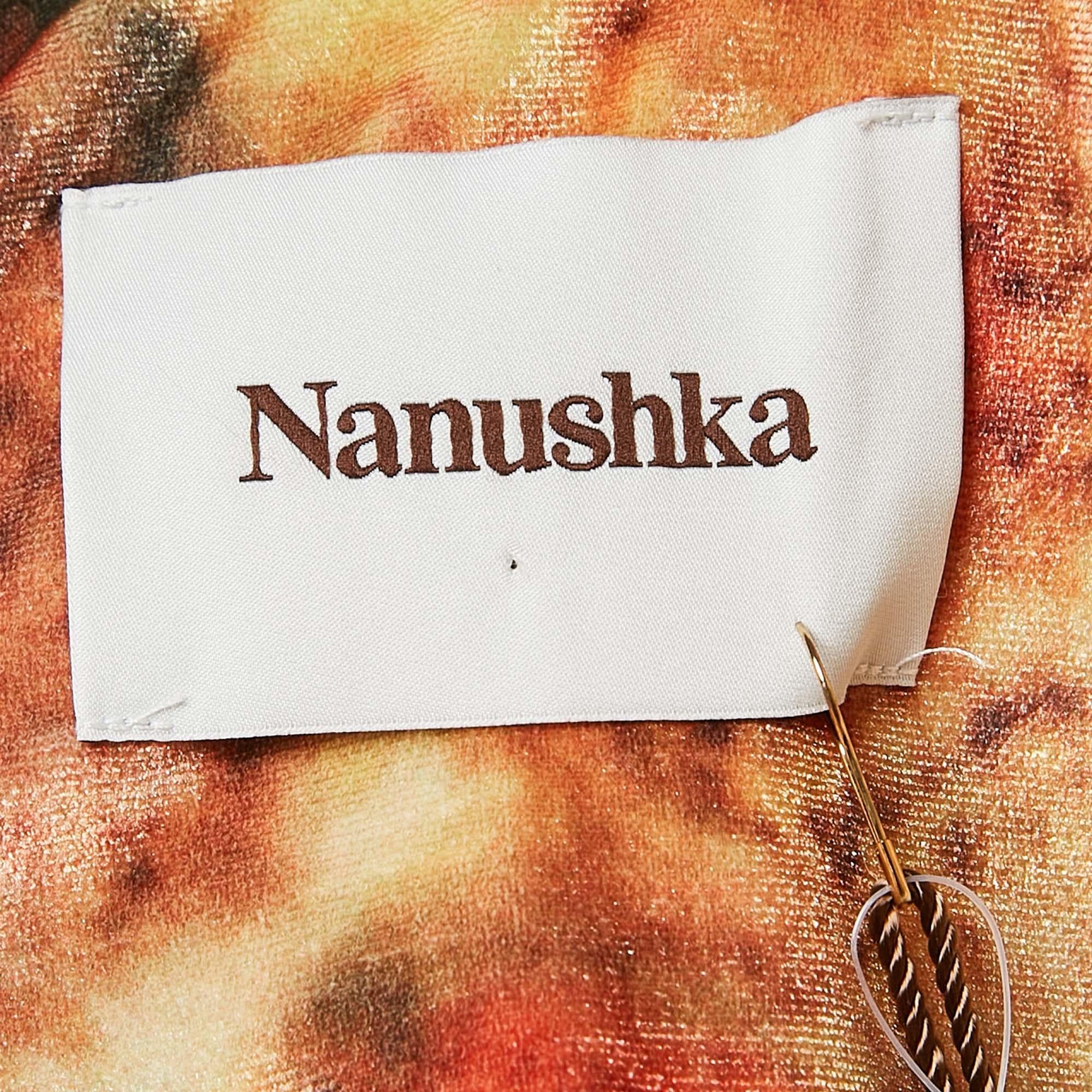 Donna Nanushka Camicia in velluto elasticizzato con stampa floreale arancione XS in vendita