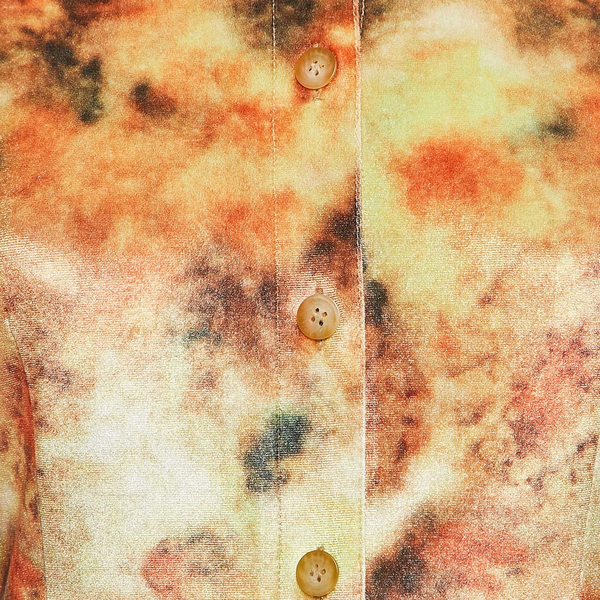 Beige Nanushka mini-robe chemise Romee en jersey de velours à imprimé floral orange Hazy S en vente