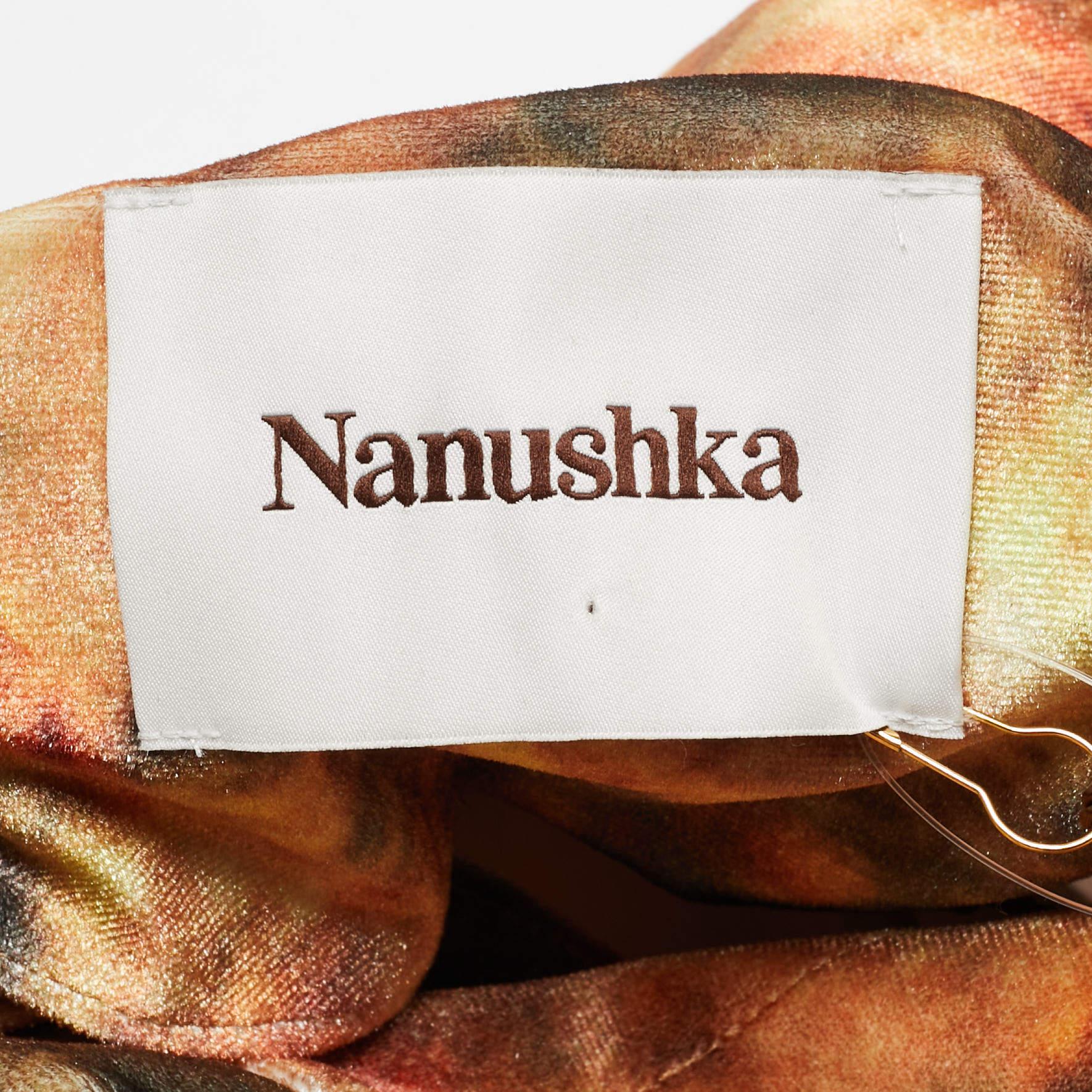 Nanushka mini-robe chemise Romee en jersey de velours à imprimé floral orange Hazy S Neuf - En vente à Dubai, Al Qouz 2