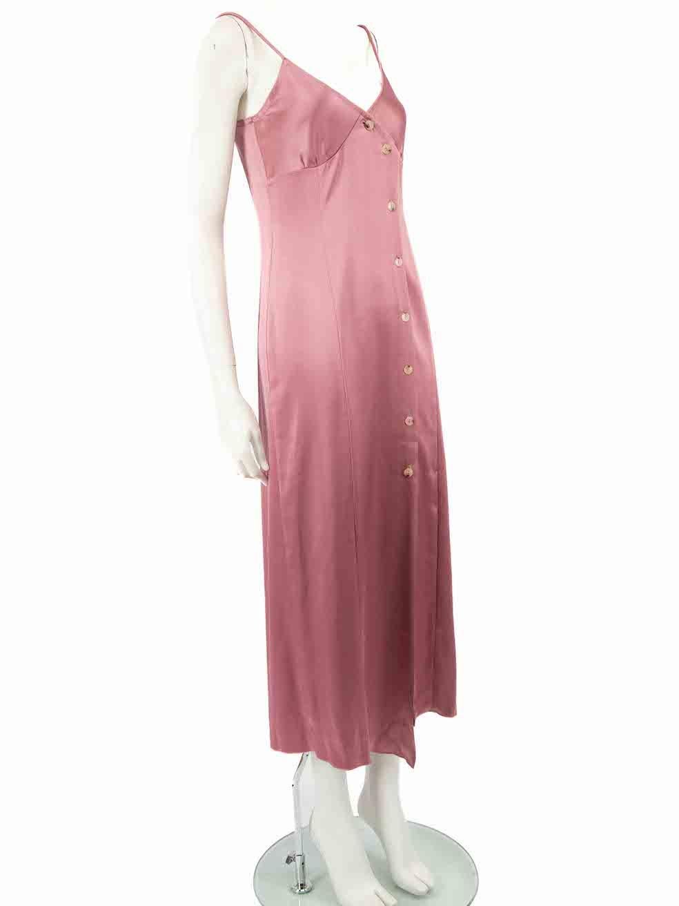 CONDITION is Good. Minor wear to dress is evident. Light wear to the front with plucks to the weave and the bottom button has a tear to the satin at the attached stitching on this used NANUSHKA designer resale item.
 
 
 
 Details
 
 
 Pink
 
