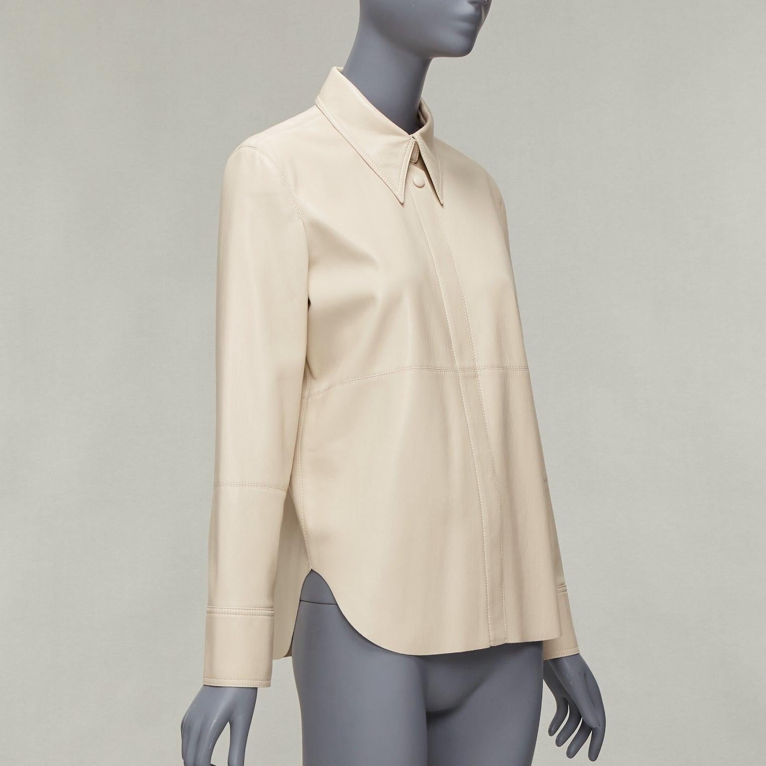 NANUSHKA stone beige vegan leather panels hidden placket minimal shirt XS In Excellent Condition For Sale In Hong Kong, NT
