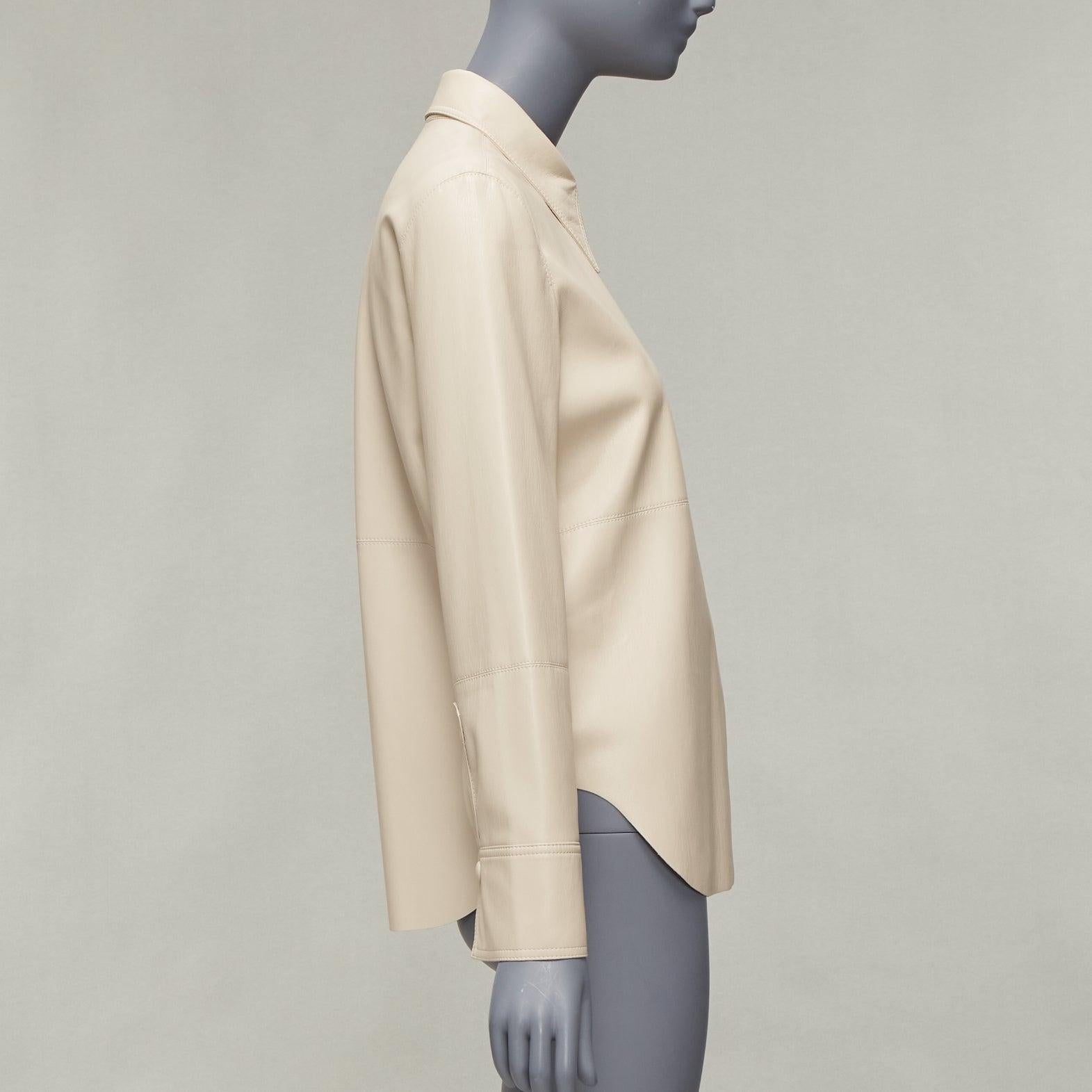 NANUSHKA stone beige vegan leather panels hidden placket minimal shirt XS In Excellent Condition For Sale In Hong Kong, NT