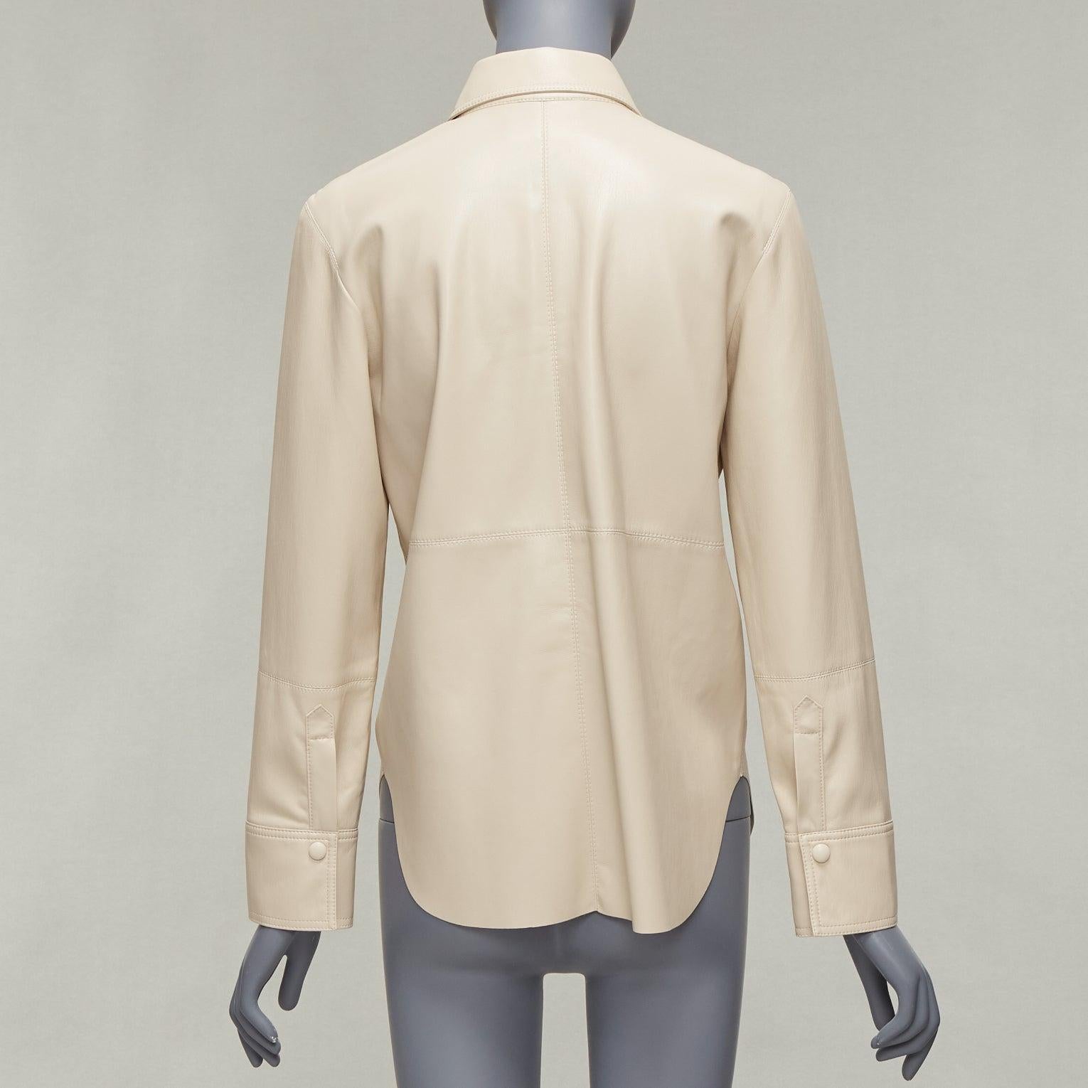 NANUSHKA stone beige vegan leather panels hidden placket minimal shirt XS For Sale 1