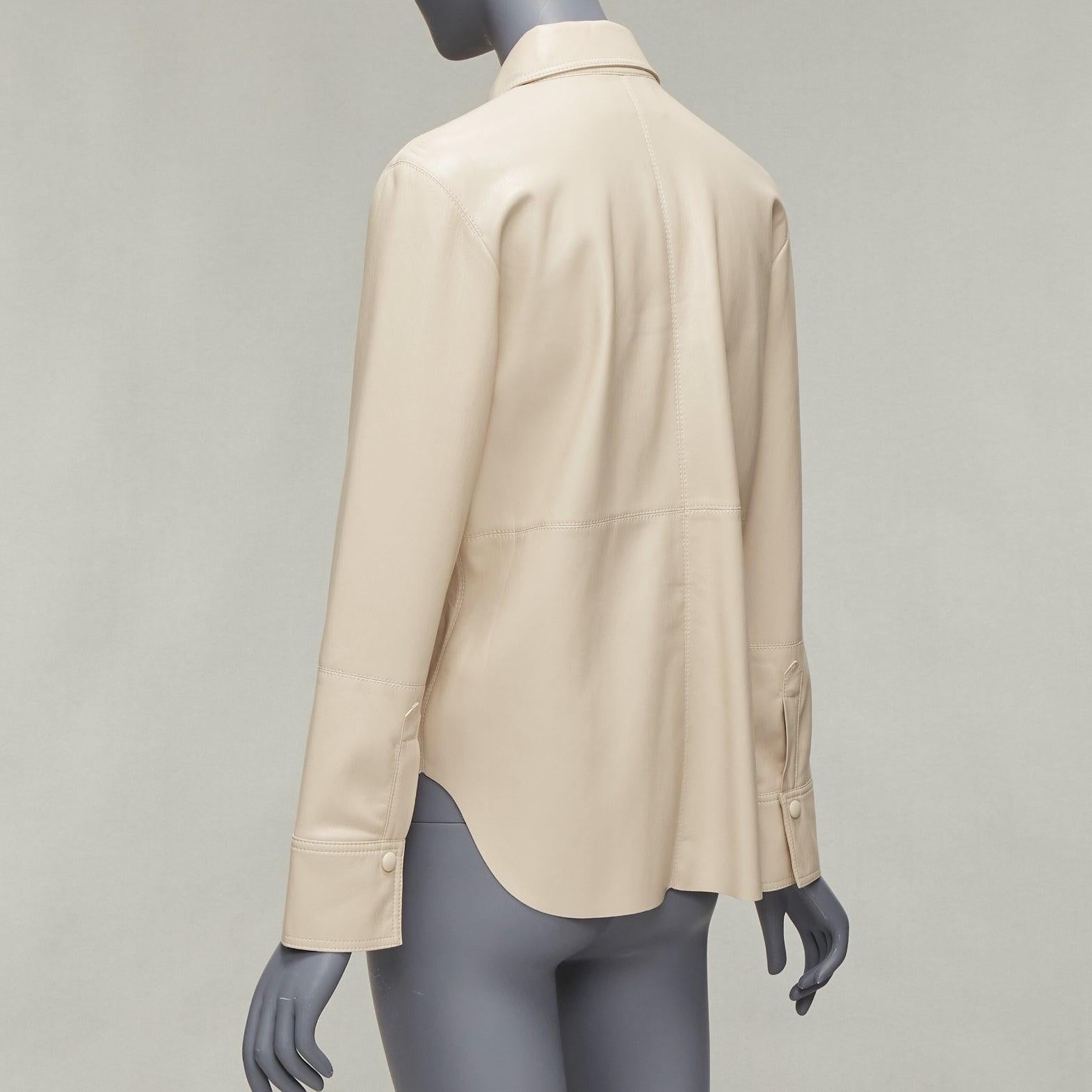 NANUSHKA stone beige vegan leather panels hidden placket minimal shirt XS For Sale 1