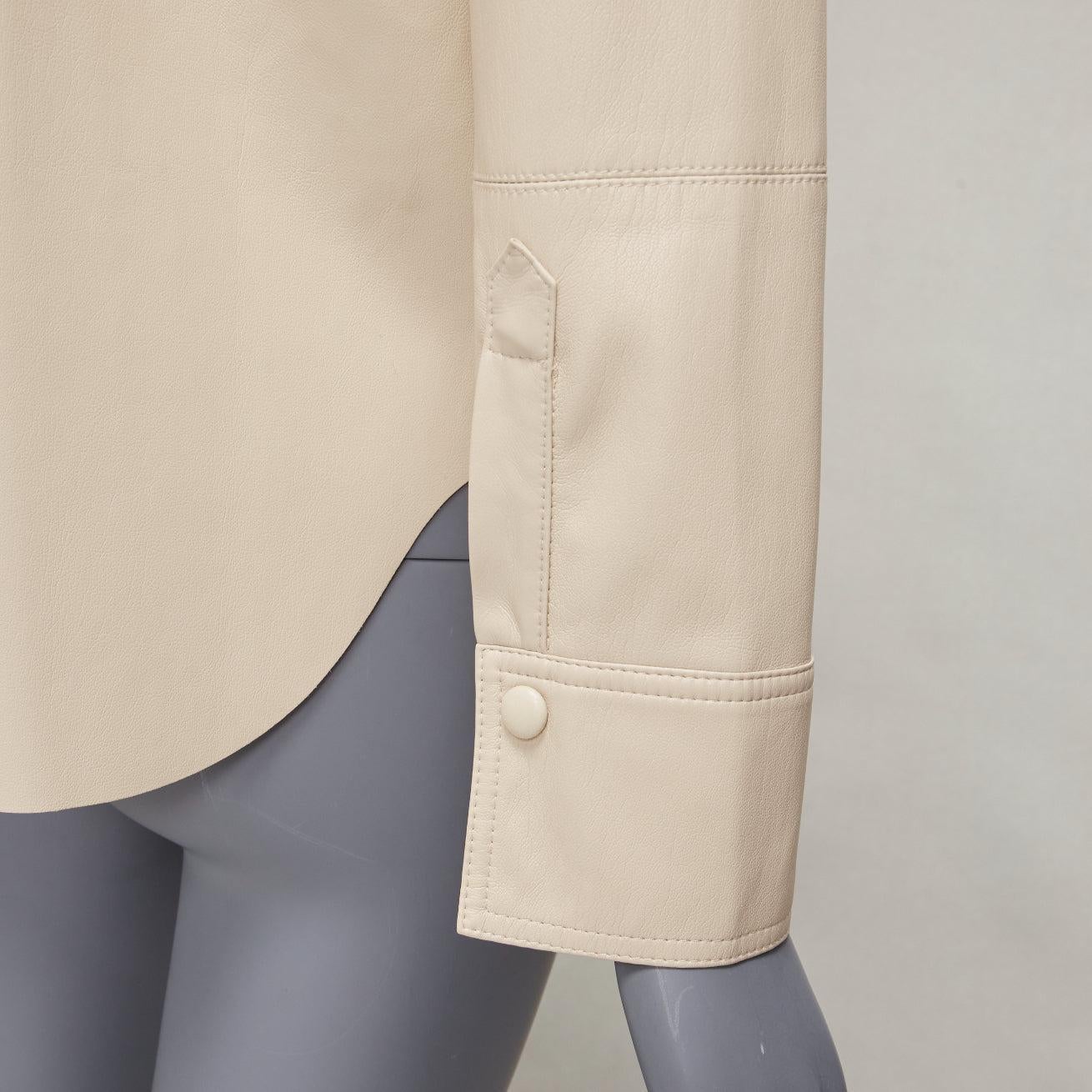 NANUSHKA stone beige vegan leather panels hidden placket minimal shirt XS For Sale 2