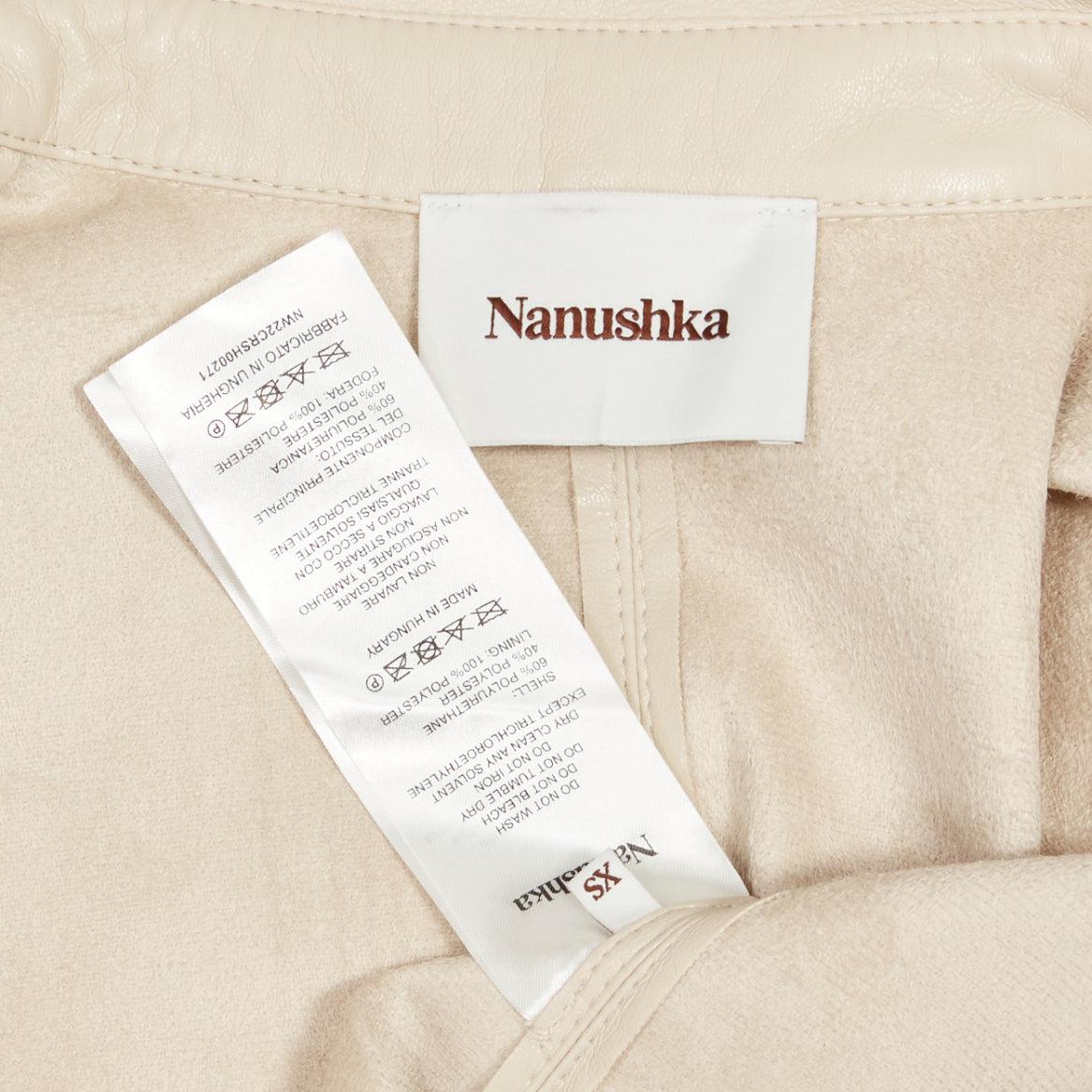 NANUSHKA stone beige vegan leather panels hidden placket minimal shirt XS For Sale 4