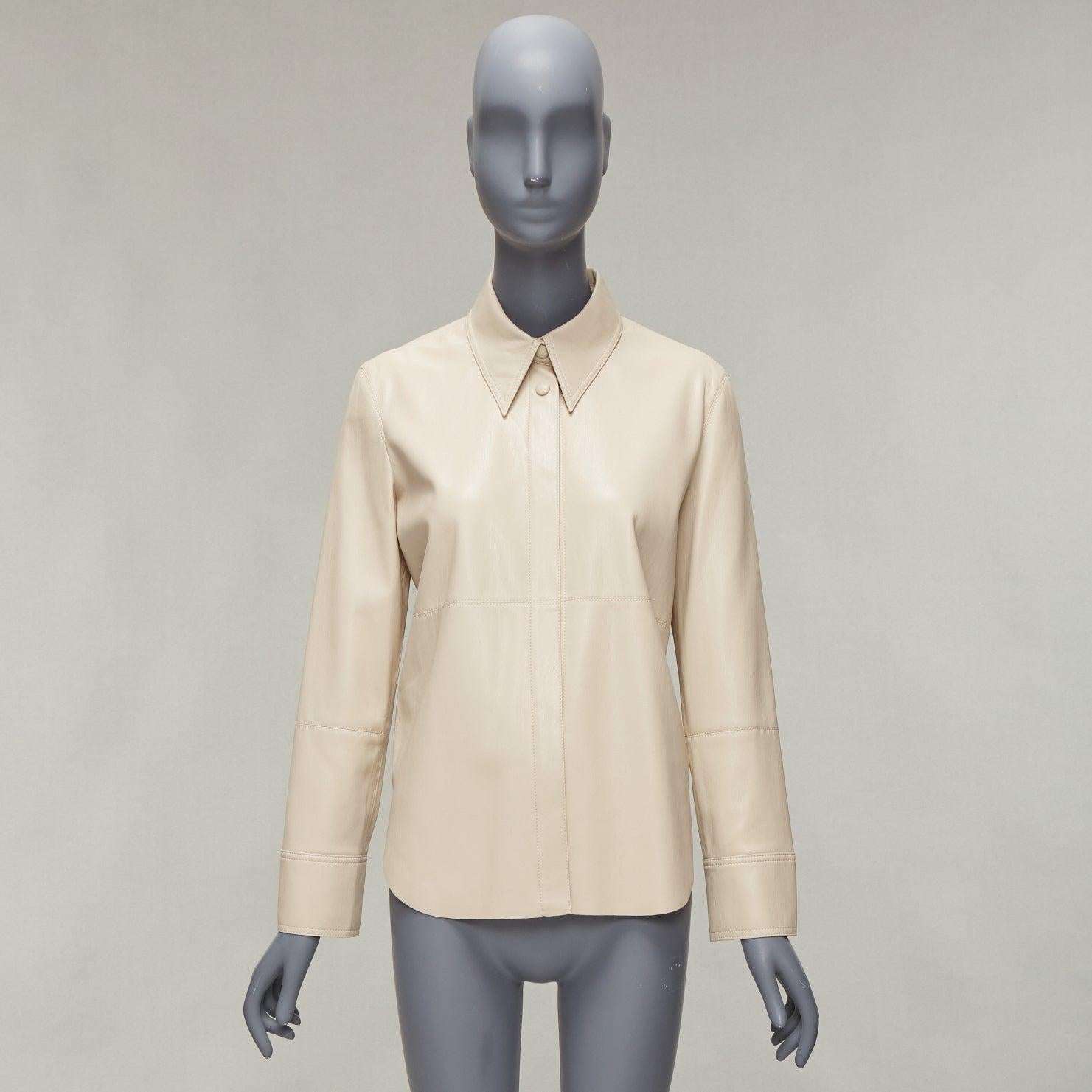 NANUSHKA stone beige vegan leather panels hidden placket minimal shirt XS For Sale 4