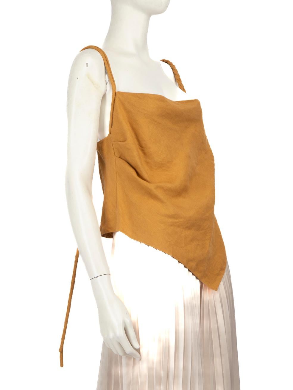 CONDITION is Very good. Minimal wear to the top is evident. Plucks to the weave on the front and back. Loose stitching on the right strap on this used NANUSHKA designer resale item.
 
 
 
 Details
 
 
 Yellow
 
 Linen
 
 Bandana top
 
 Braided
