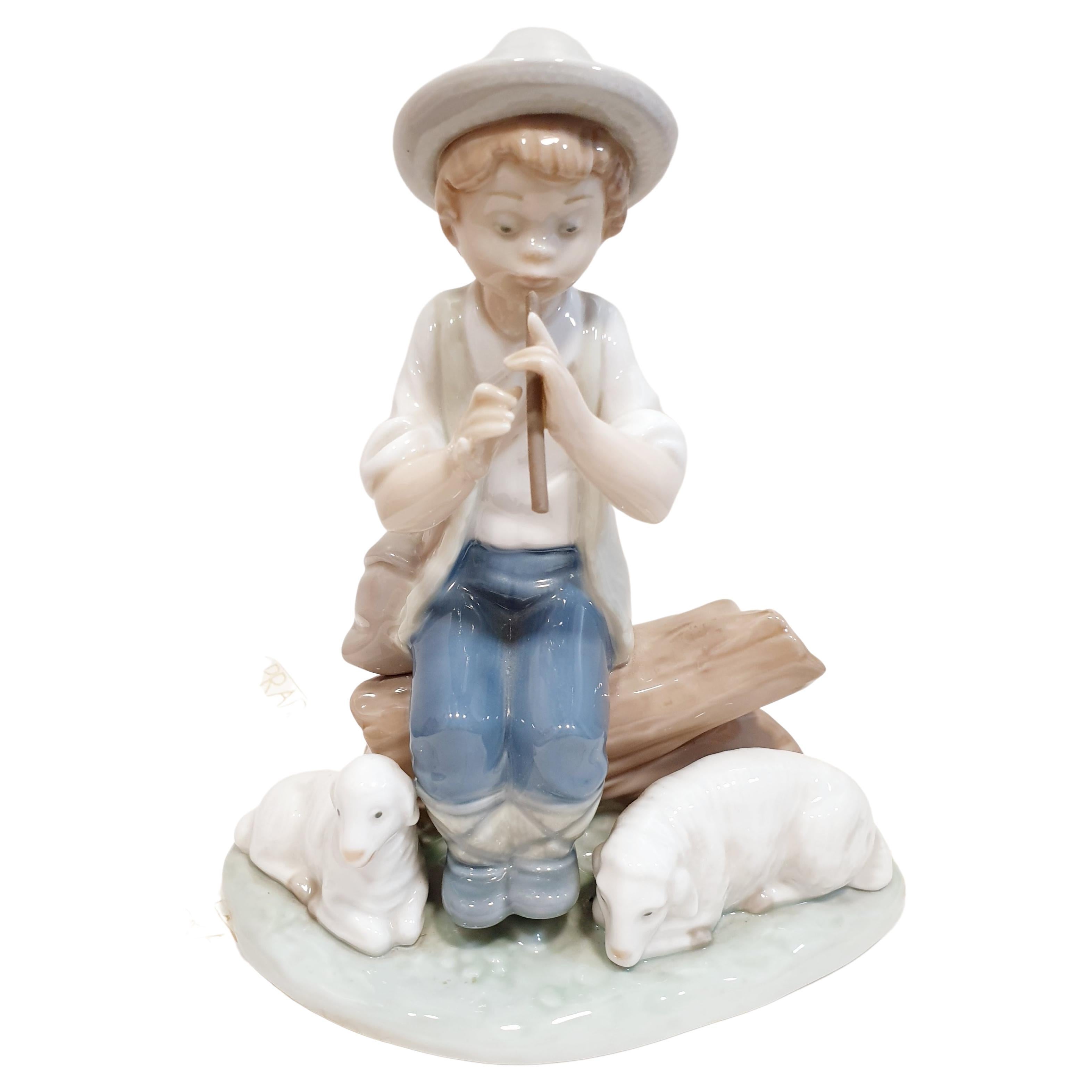 Nao by Lladró Porcelain Shepherd Boy with Sheep For Sale