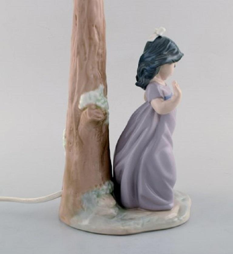 Nao, Spain, Glazed Porcelain Lamp, Little Girl with Dog, Dated 1987 at