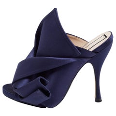 NÂº21 Navy Blue Satin Raso Knot Peep Toe Mules Size 38