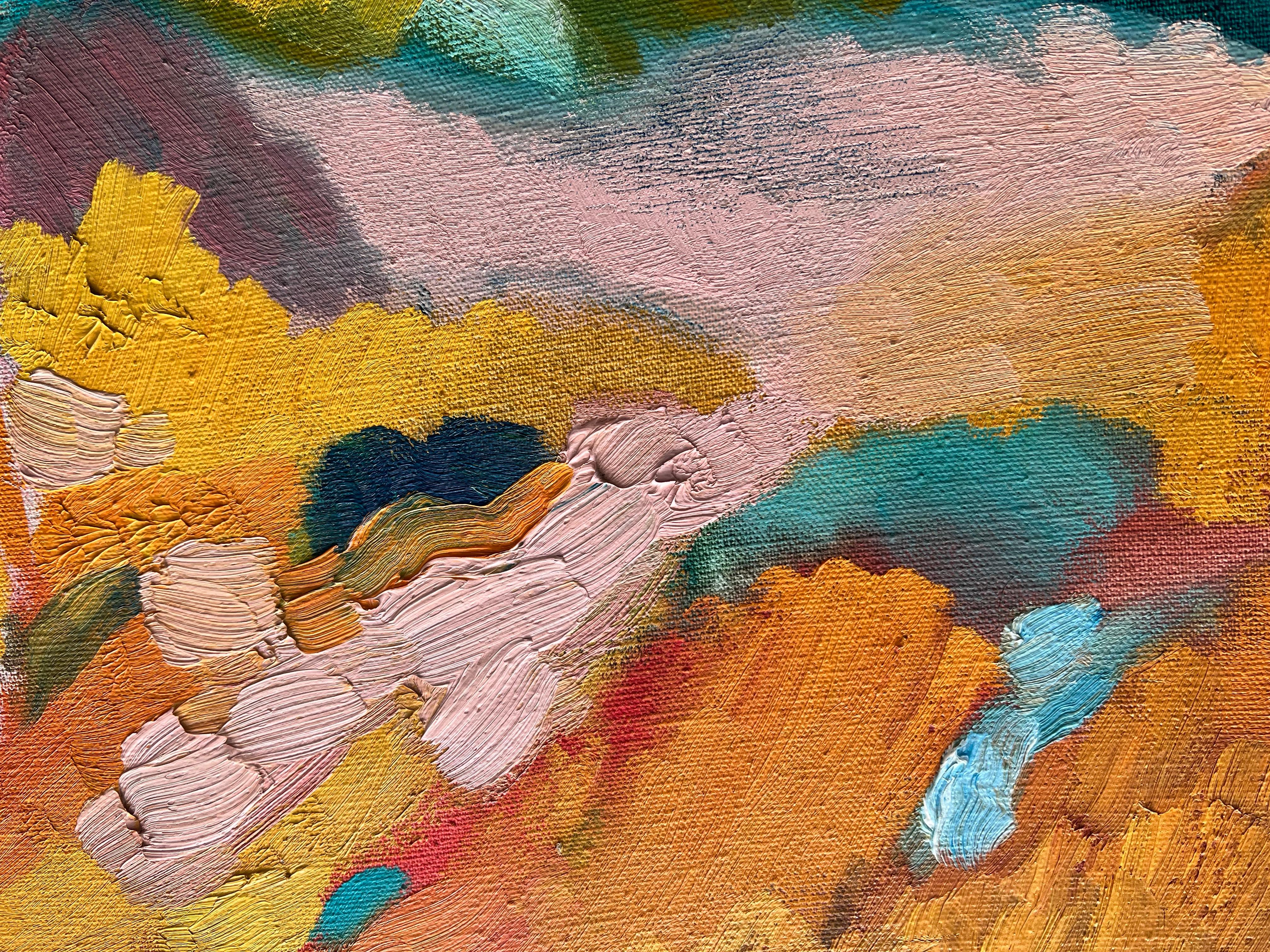 Un'astrazione ricca di colori dell'artista giapponese Naohiko Inukai. Questo primo lavoro dimostra la fluidità e l'espressione dell'artista con la pittura prima che iniziasse le sue opere più dure. Questo pezzo non è incorniciato e misura 36 ¼