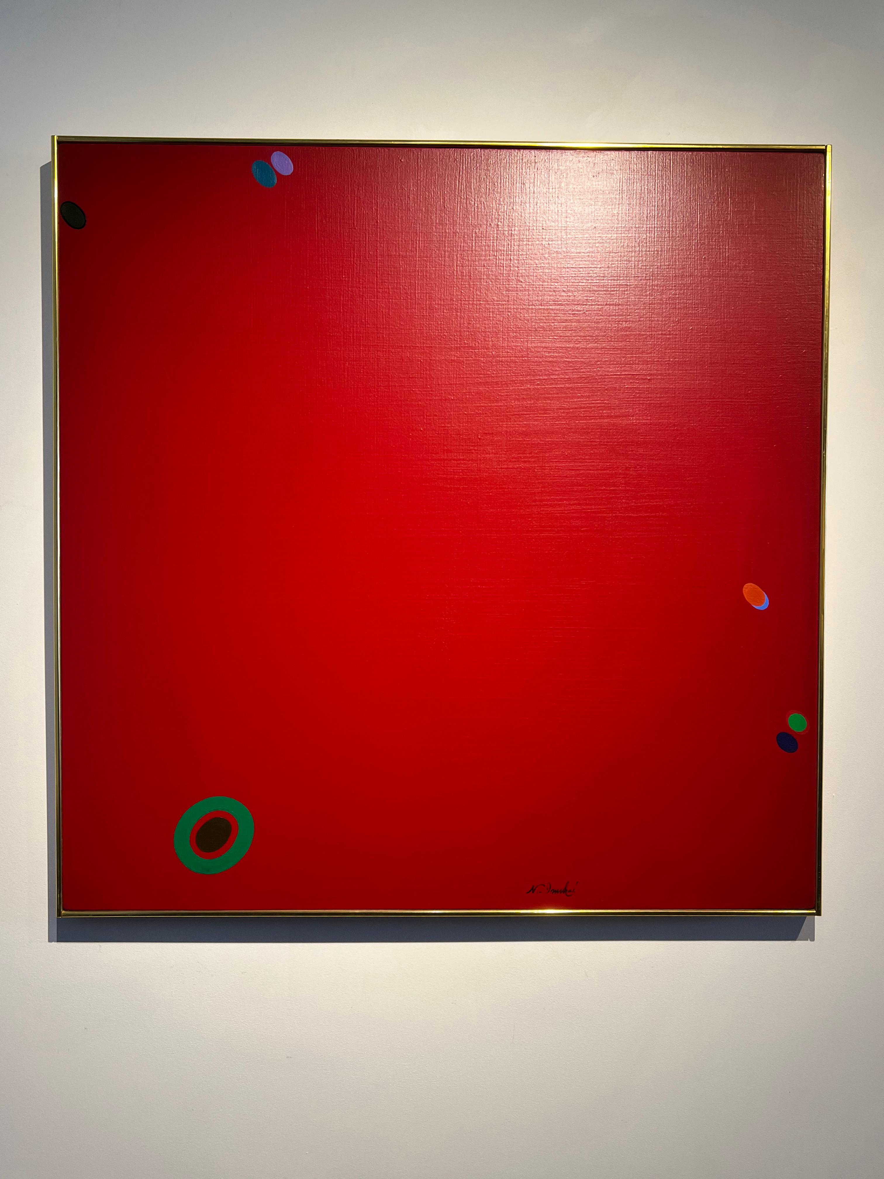 Rotes Gemälde ohne Titel mit schwebenden Punkten von Naohiko Inukai im Angebot 2