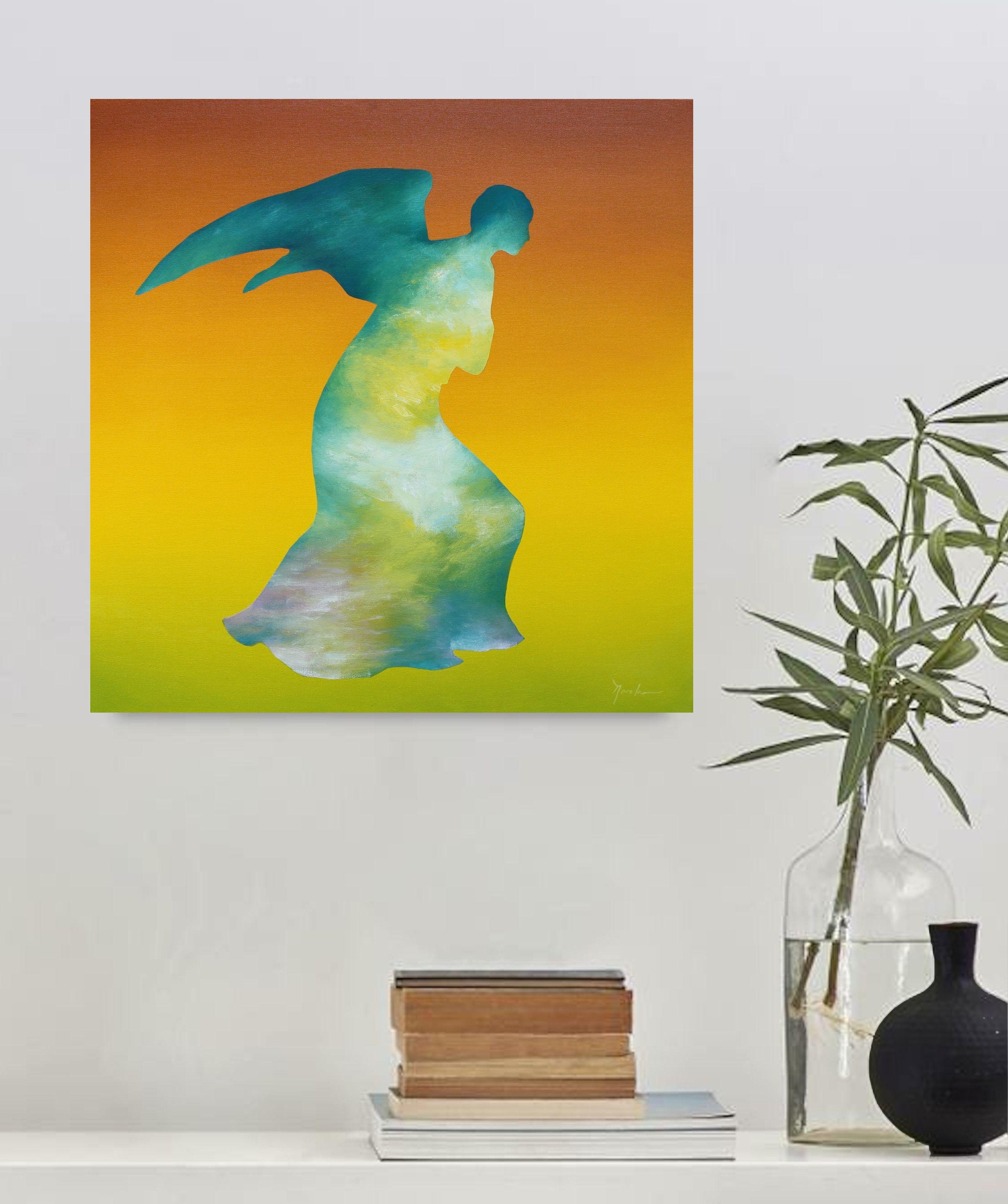 Angelo, annunciazione, colore audace e luminoso, pop, strutturato, unico nel suo genere, dipinto a olio su tela :: Pittura :: Contemporanea :: Questo pezzo viene fornito con un certificato ufficiale di autenticità firmato dall'artista :: Pronto da