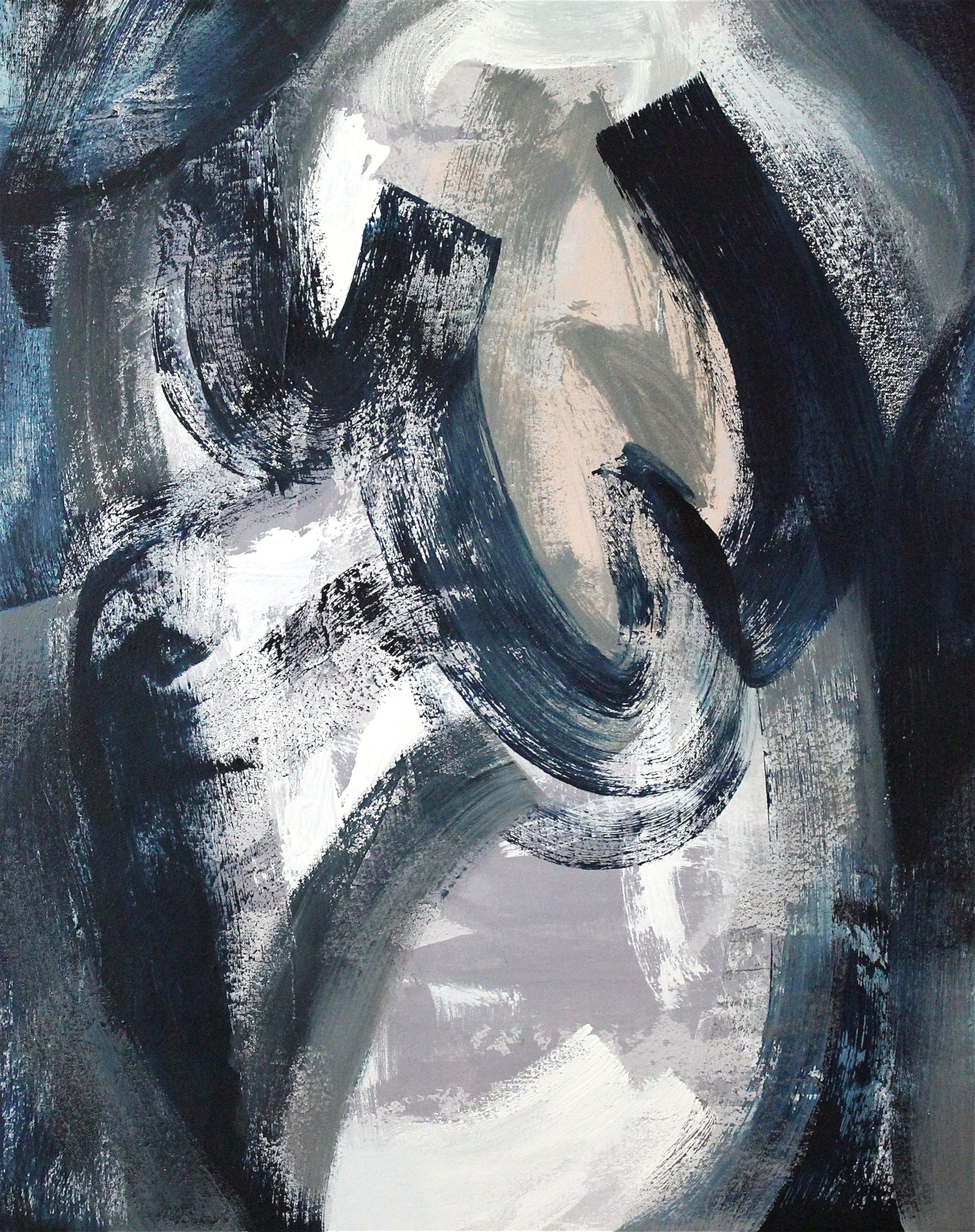 Naoko Paluszak Abstract Painting - Blue Senses VI, Painting, Oil on Canvas