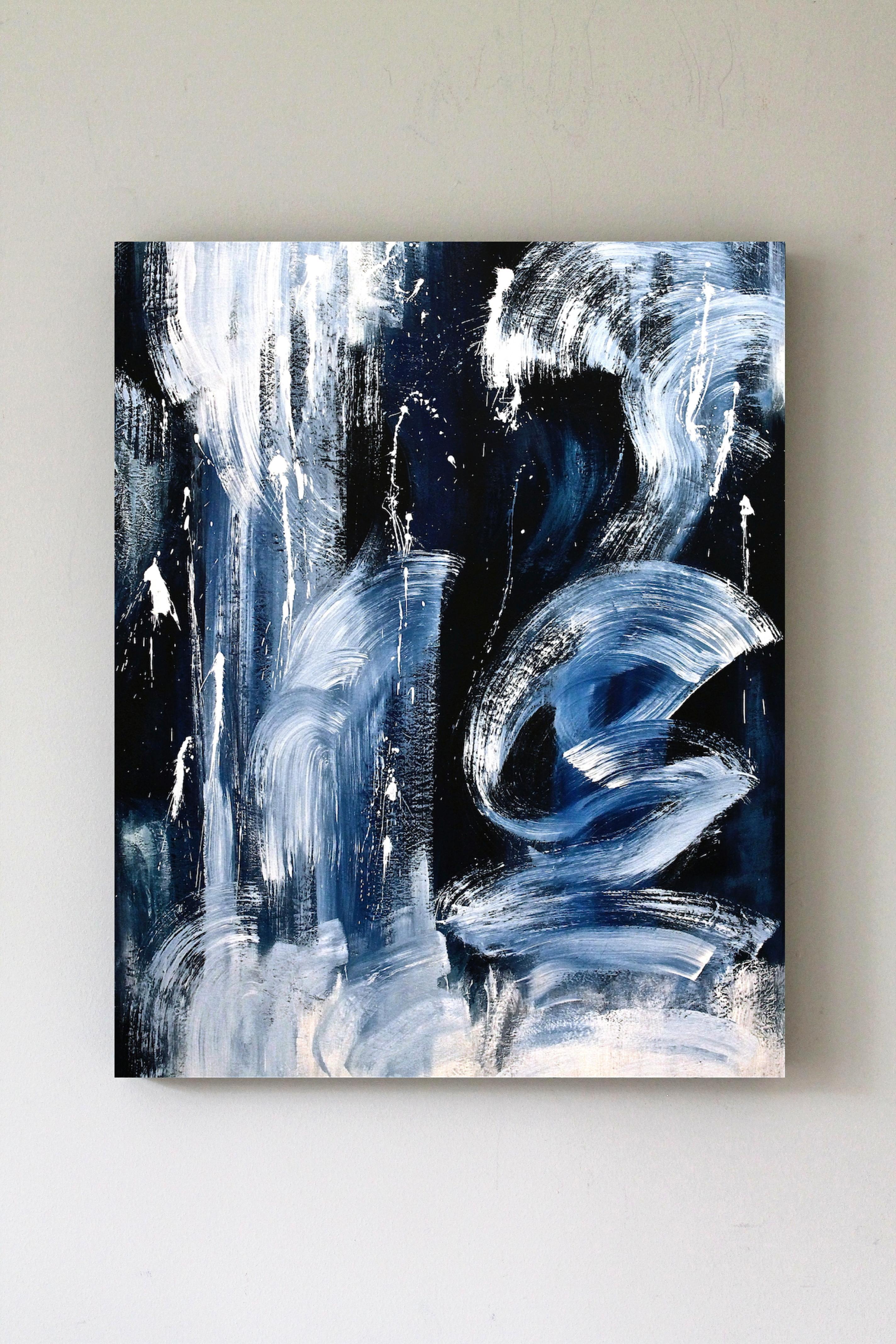 Blue Senses XI, Abstract Oil Painting - Black Abstract Painting by Naoko Paluszak