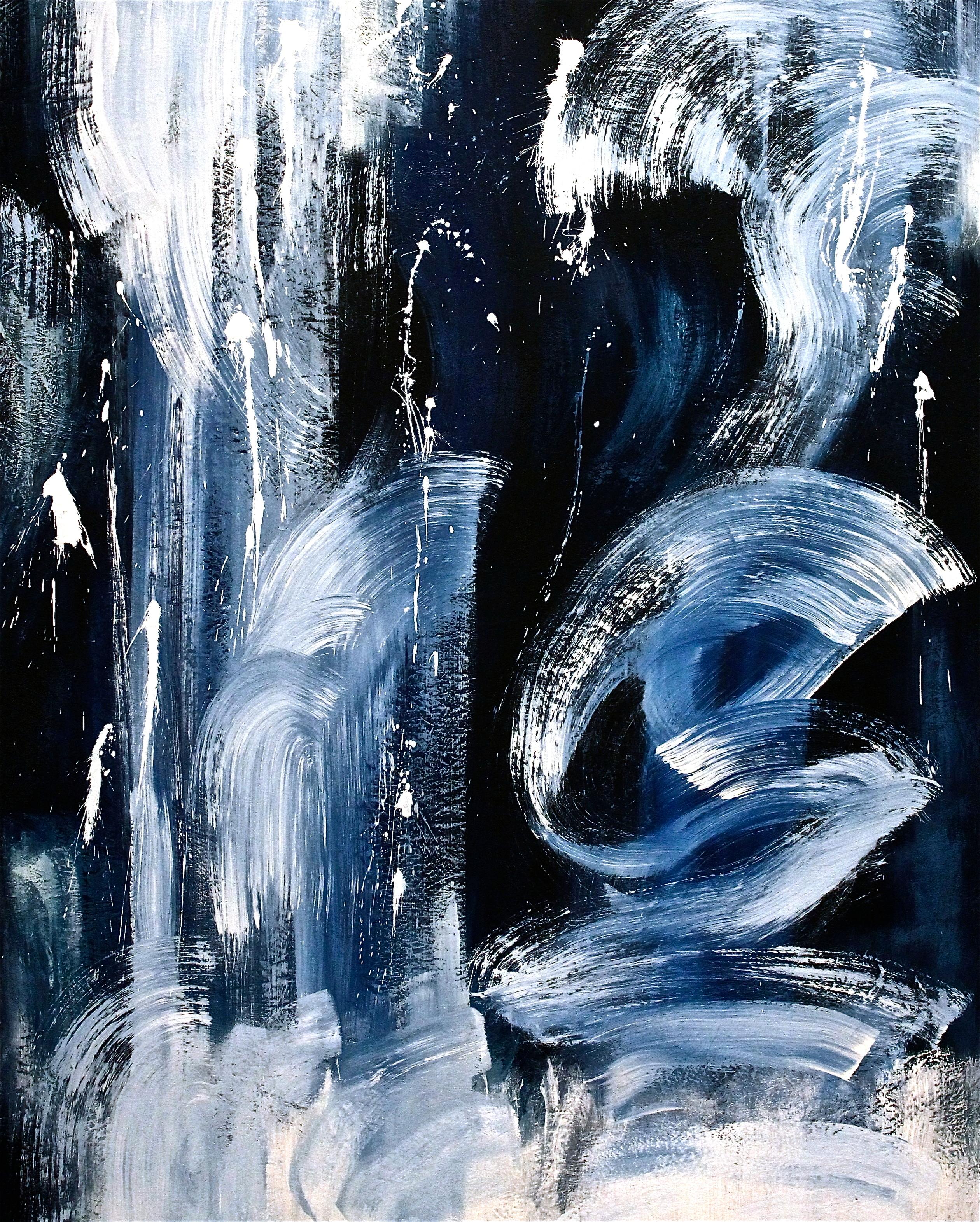 Naoko Paluszak Abstract Painting - Blue Senses XI, Abstract Oil Painting