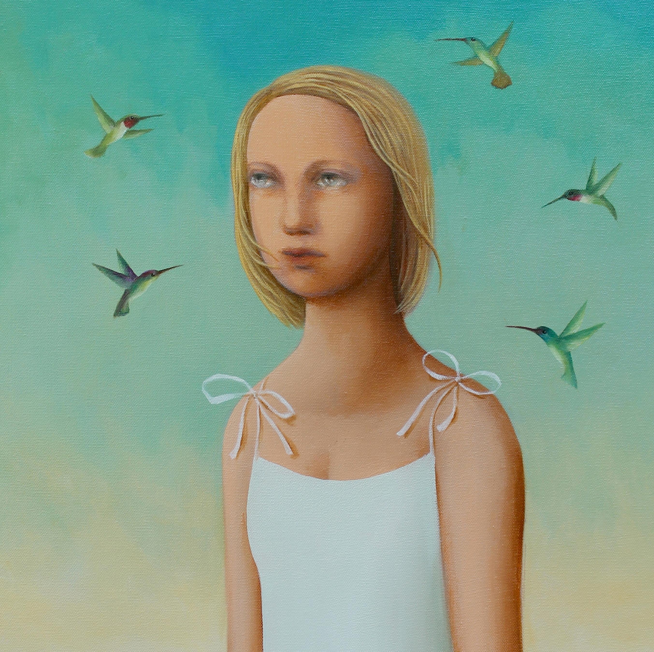 Raduno, Pittura a olio - Figurative Painting Grigio di Naoko Paluszak