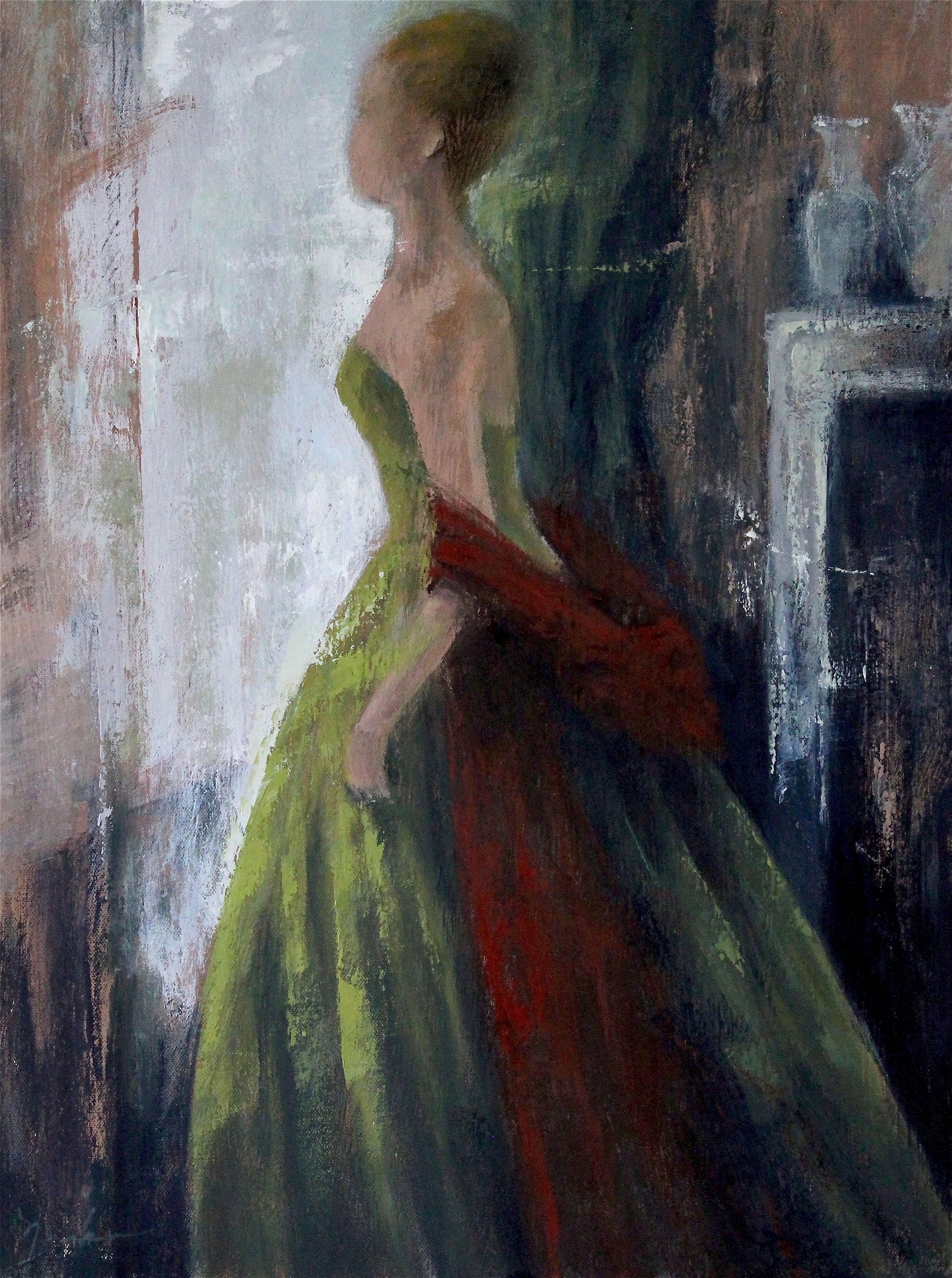 woman with green shawl painting