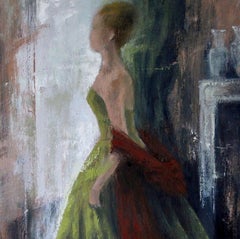 Grünes Kleid und roter Schal, Gemälde, Öl auf Leinwand