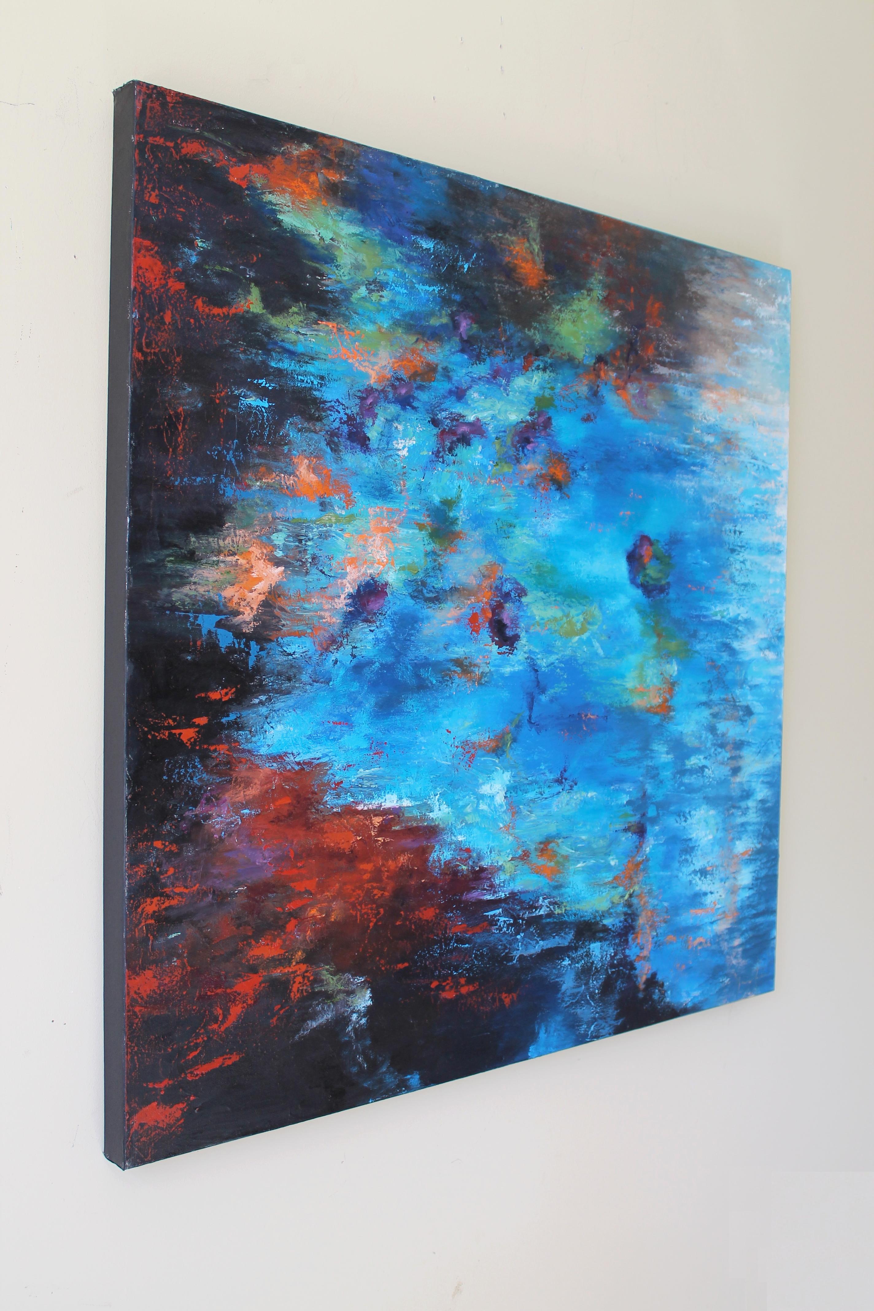 Reflection IX, Abstract Oil Painting - Blue Abstract Painting by Naoko Paluszak