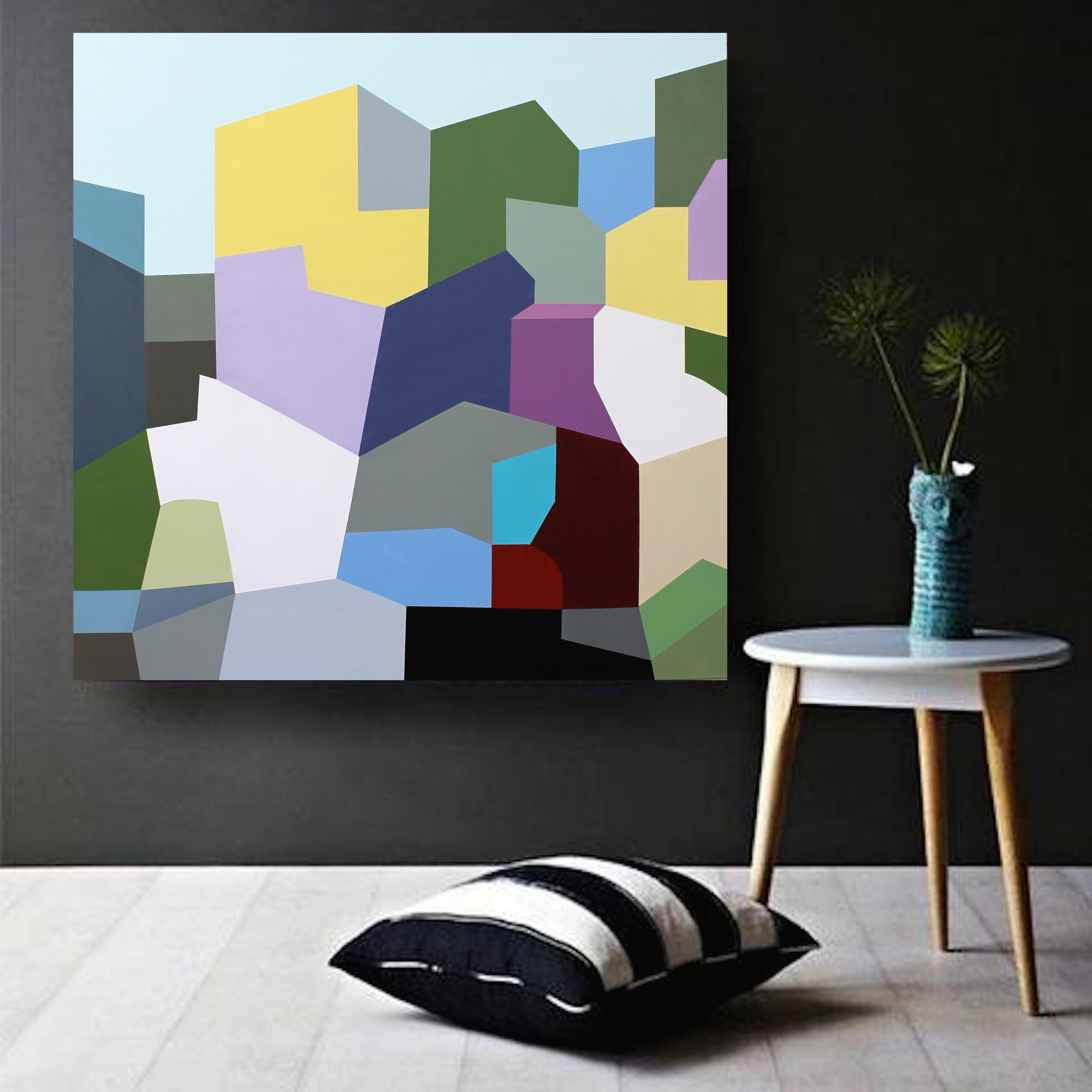 Questo è un dipinto originale di paesaggio astratto. Questo quadro di grandi dimensioni (36
